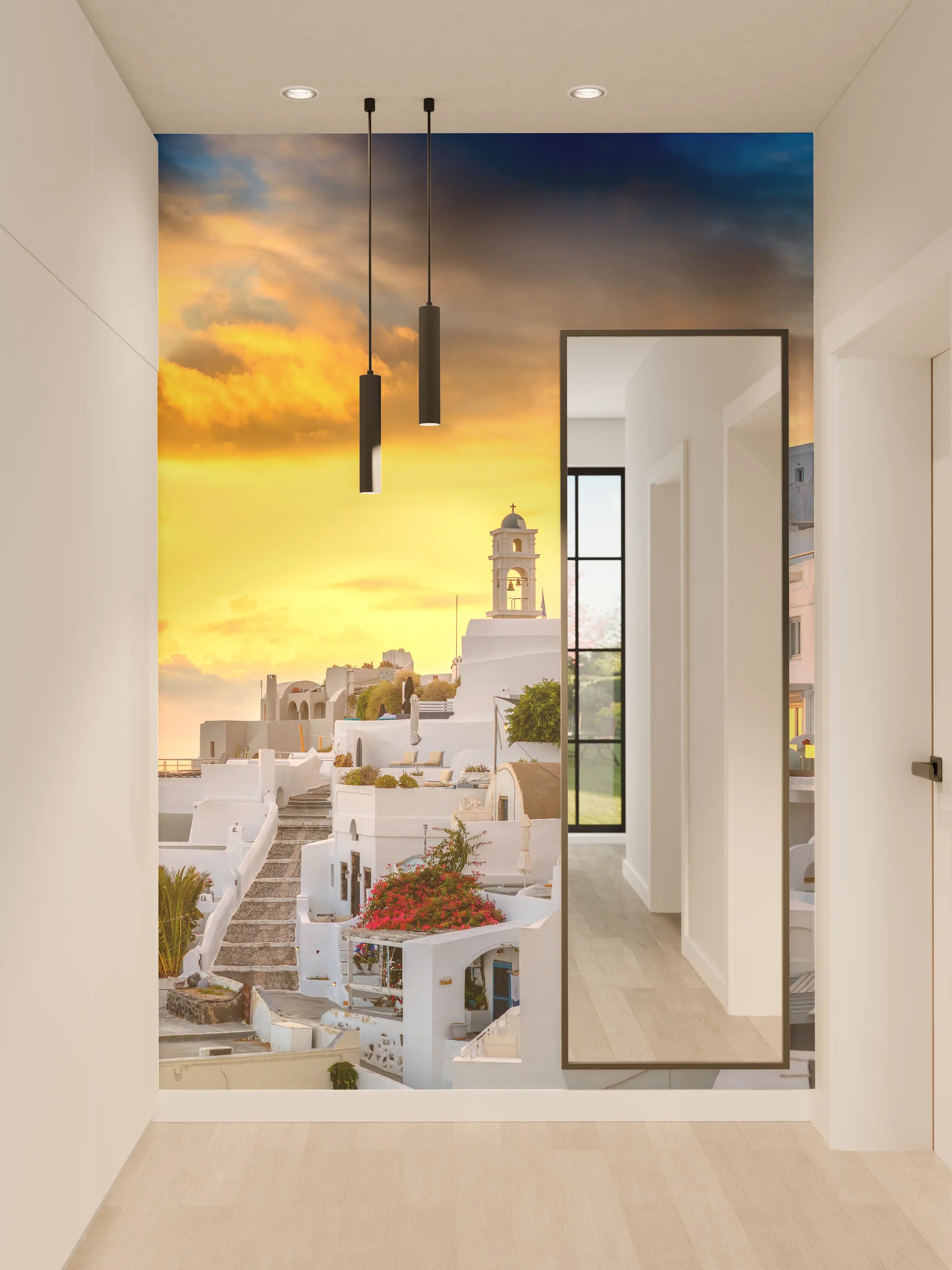 Wandverkleidung Flur - Fantastischer Sonnenuntergang in Santorini - Griechenland