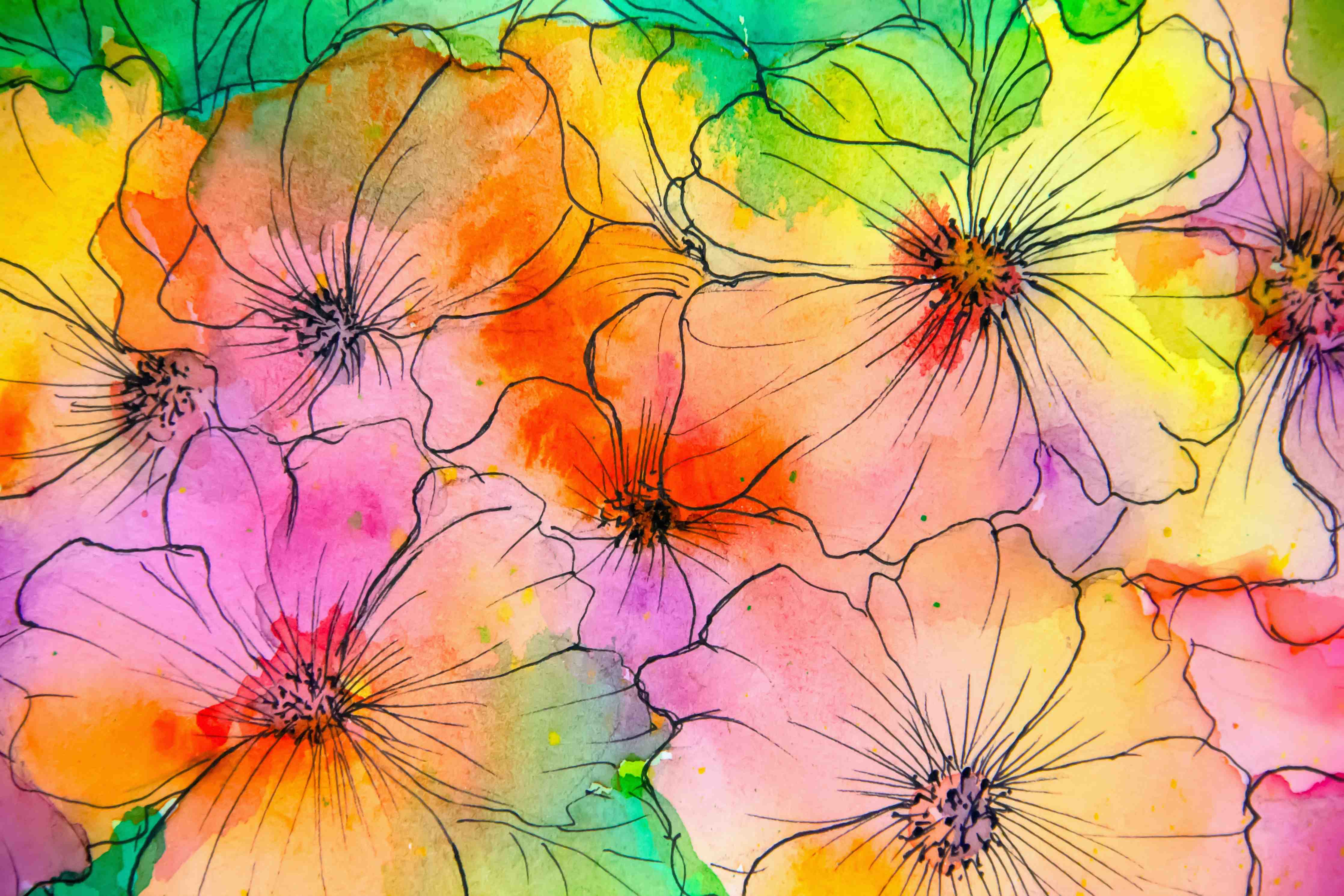 Wandverkleidung Flur-Farbenfrohe Blumen-Wasserfarbe