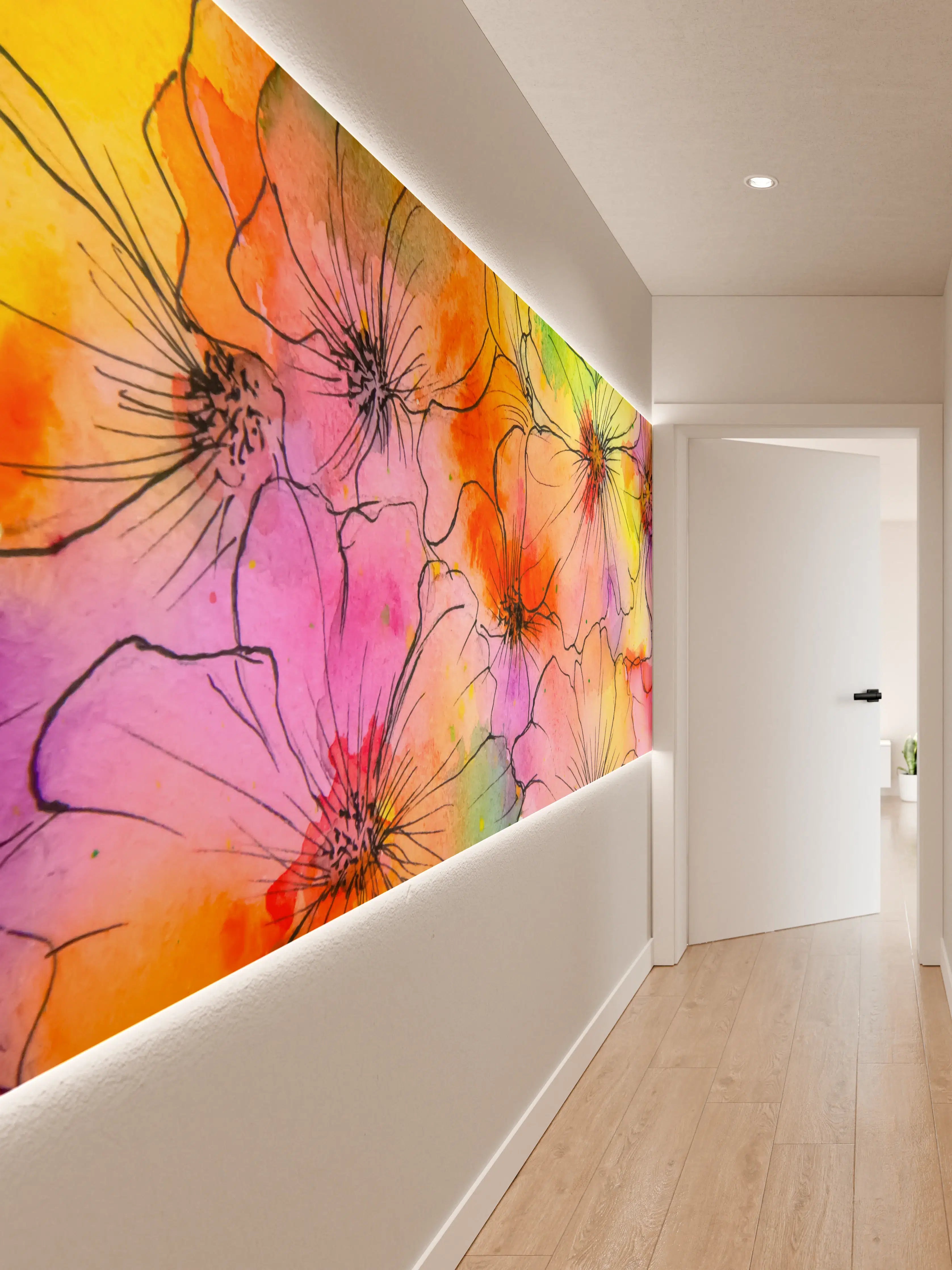 Wandverkleidung Flur - Farbenfrohe Blumen-Wasserfarbe