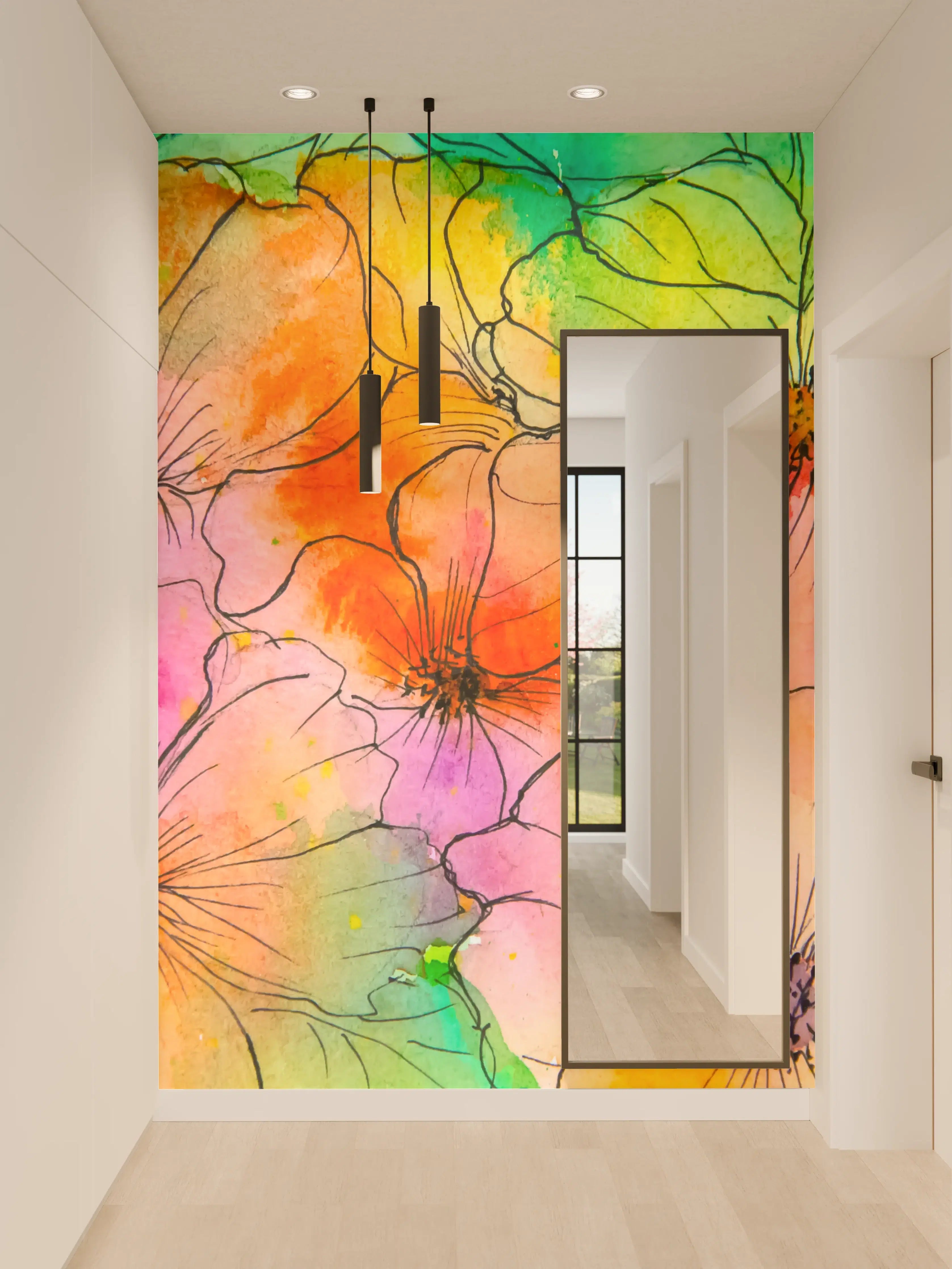 Wandverkleidung Flur - Farbenfrohe Blumen-Wasserfarbe