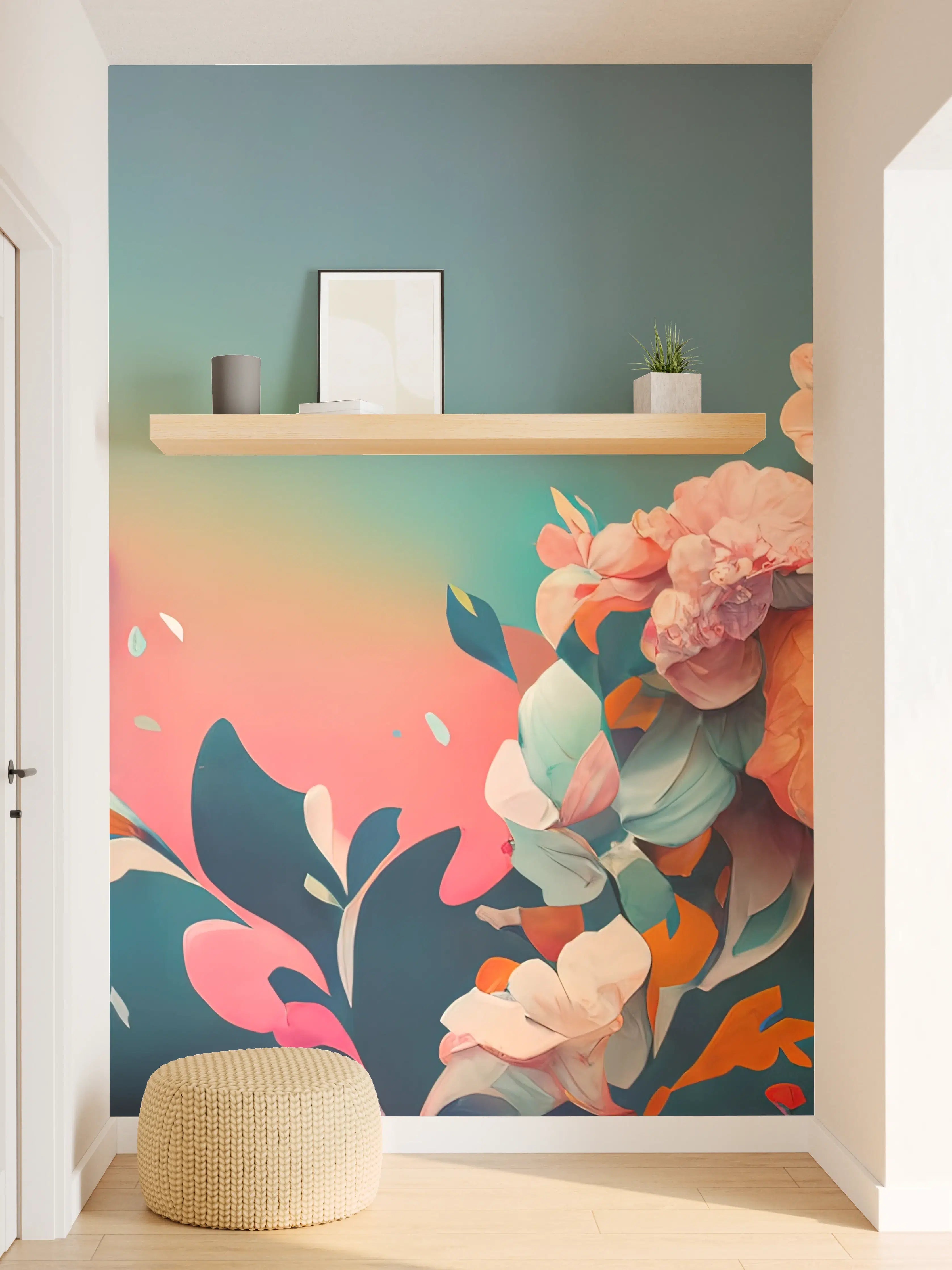 Wandverkleidung Flur - Farbenfrohe Blumenillustration