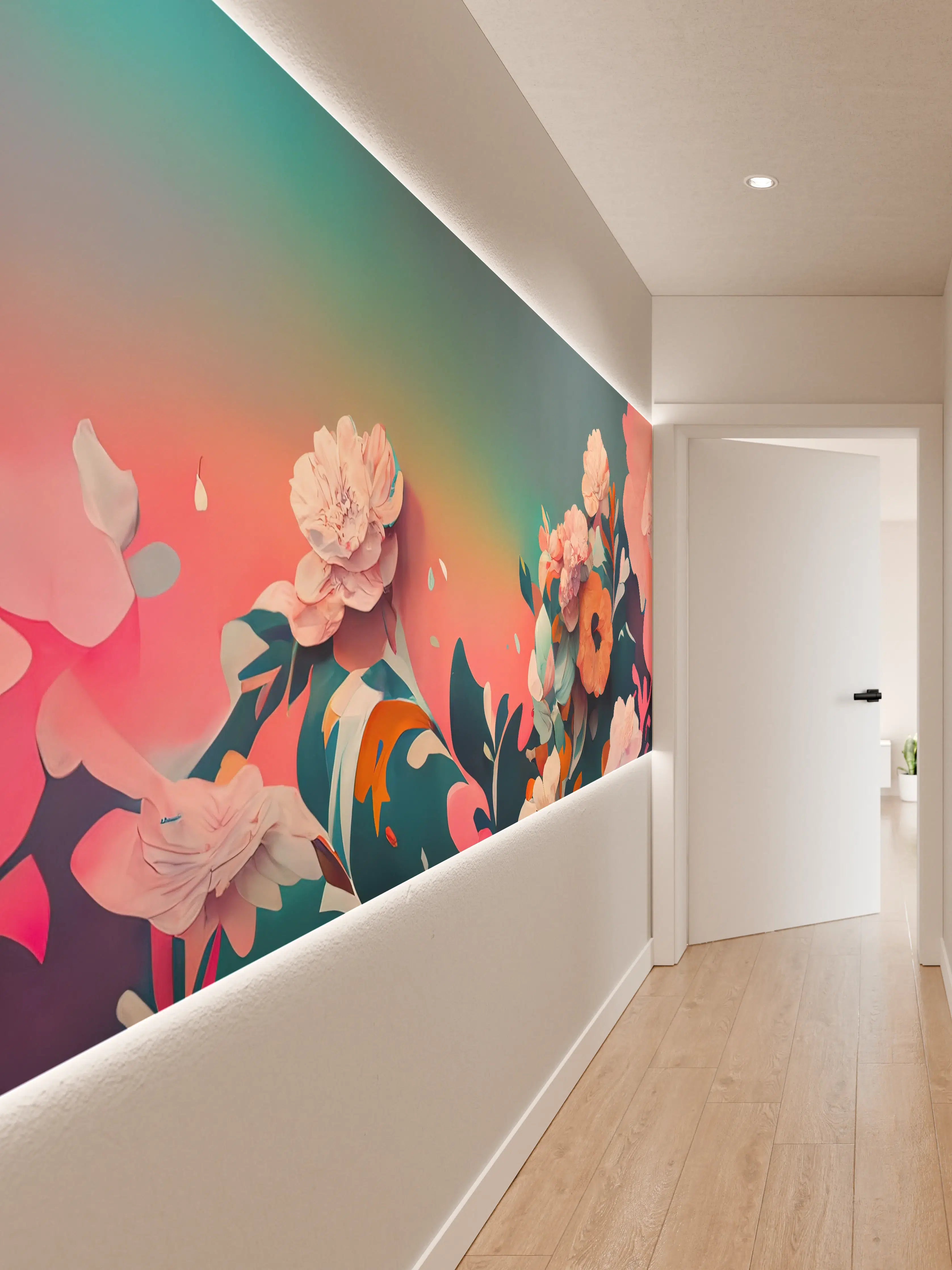 Wandverkleidung Flur - Farbenfrohe Blumenillustration