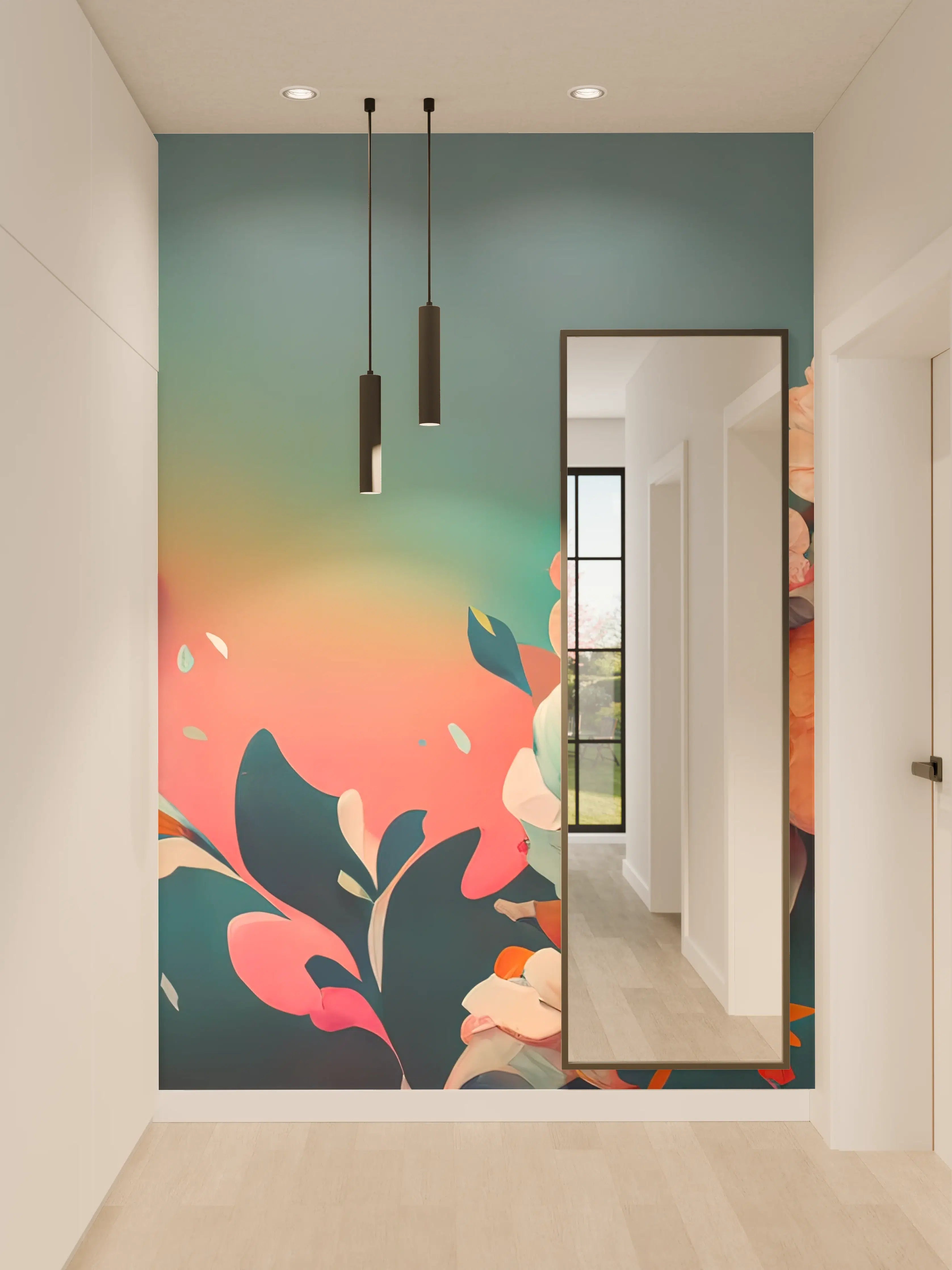 Wandverkleidung Flur - Farbenfrohe Blumenillustration