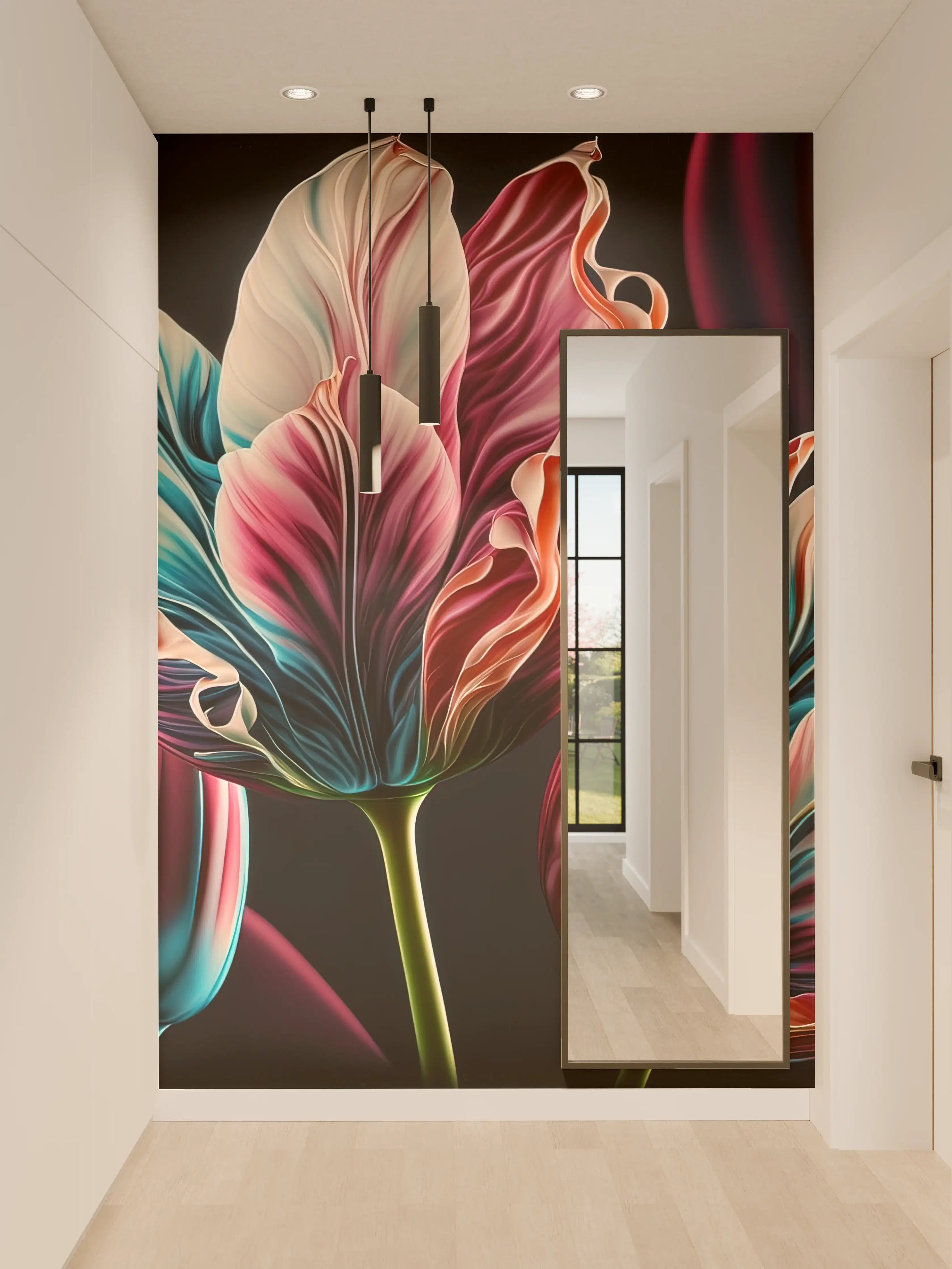 Wandverkleidung Flur - Farbenfrohe Blumentapete