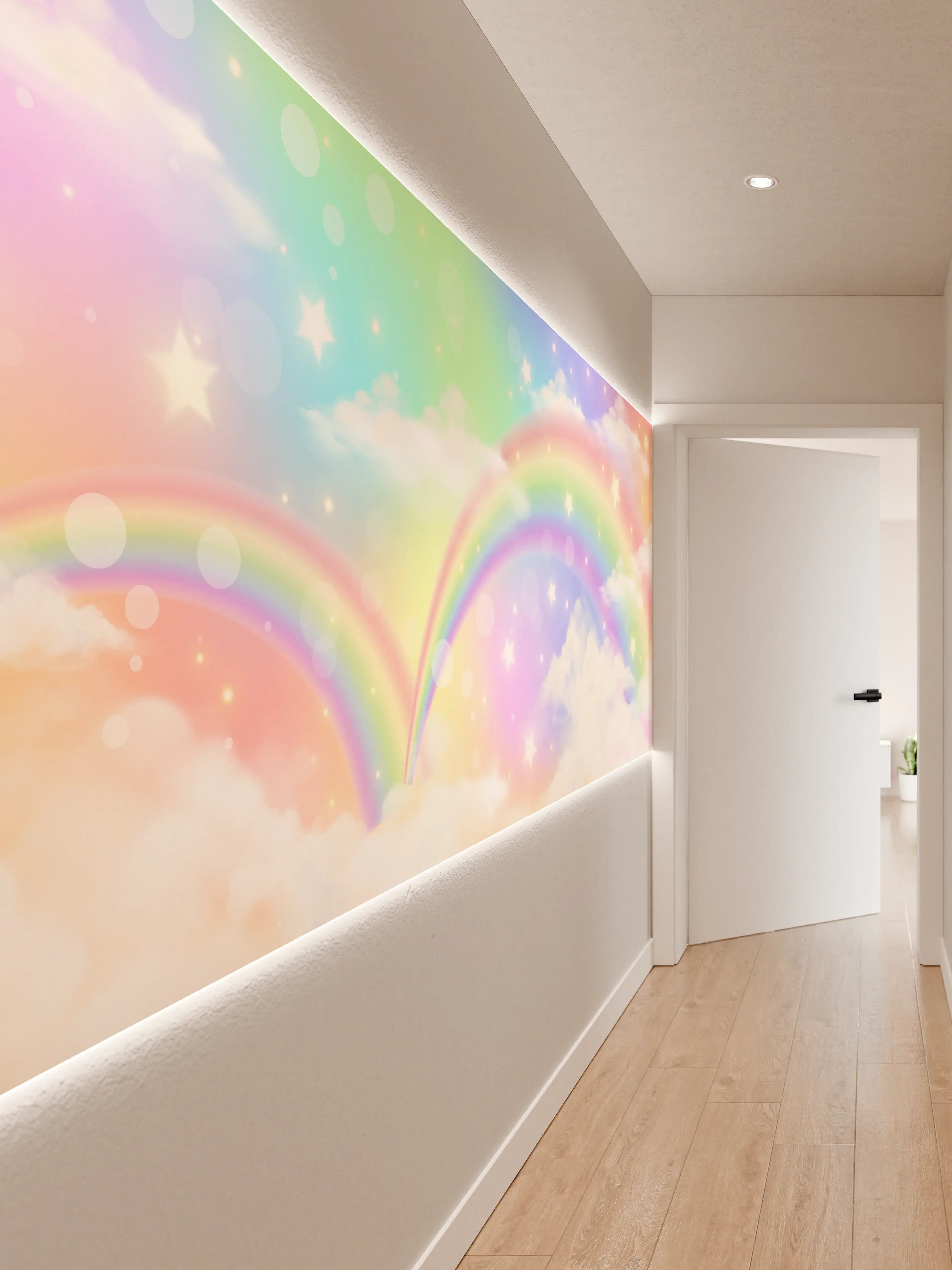 Wandverkleidung Flur - Farbenfroher Regenbogen Himmel