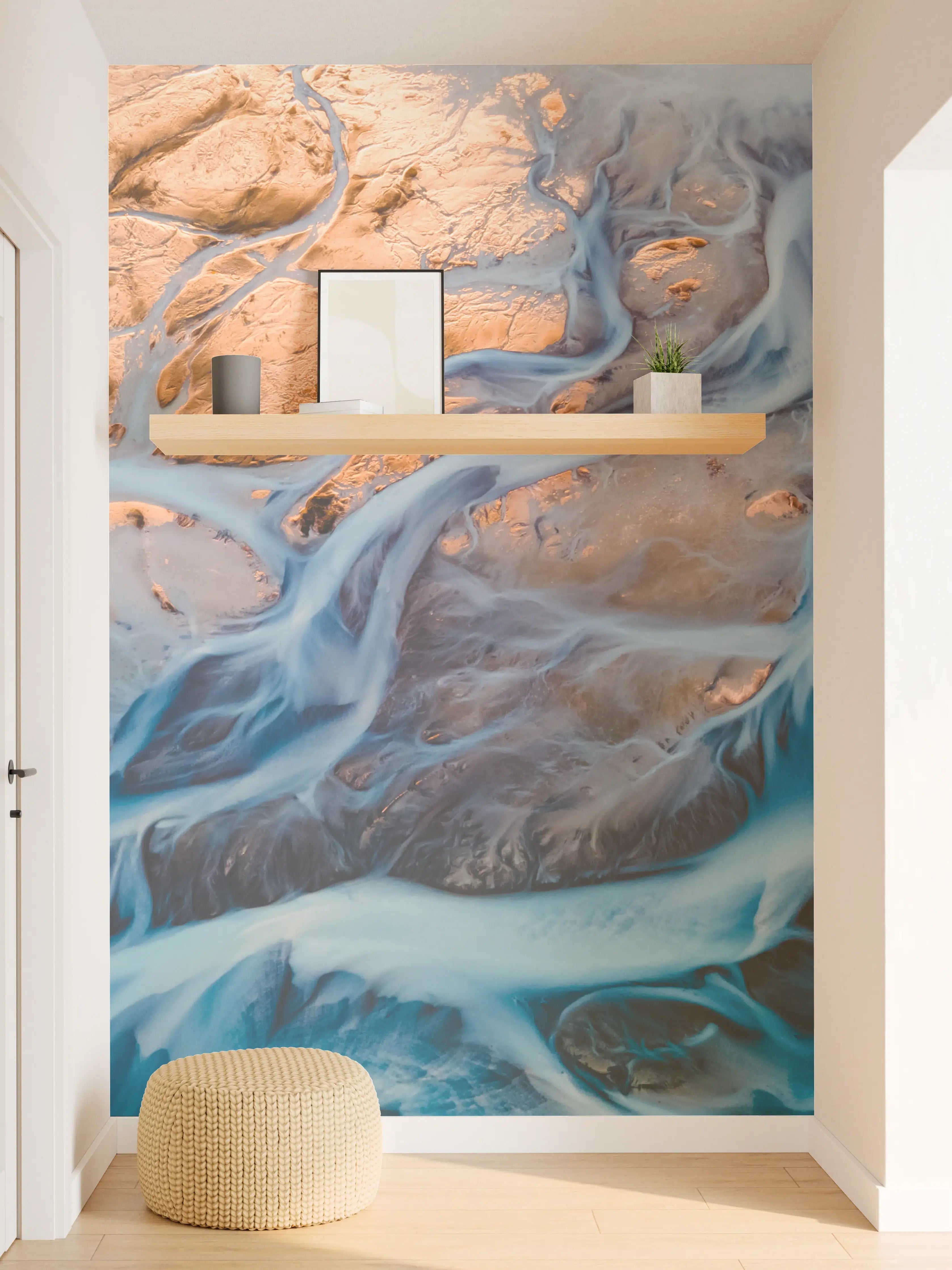 Wandverkleidung Flur - Farbenfrohes Naturbild mit Fluss und Felsen