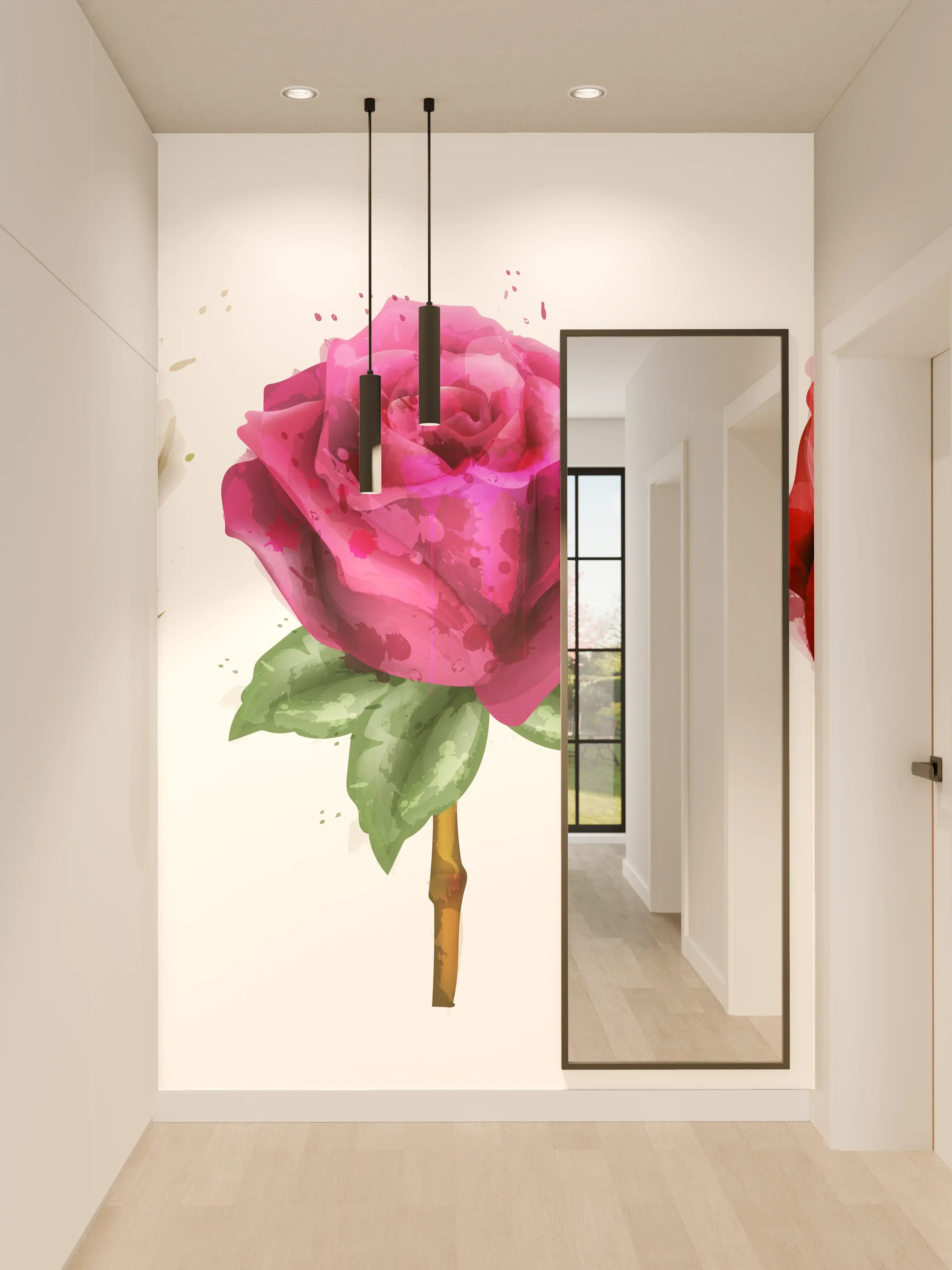 Wandverkleidung Flur - Farbenpracht Rosen Tropfen