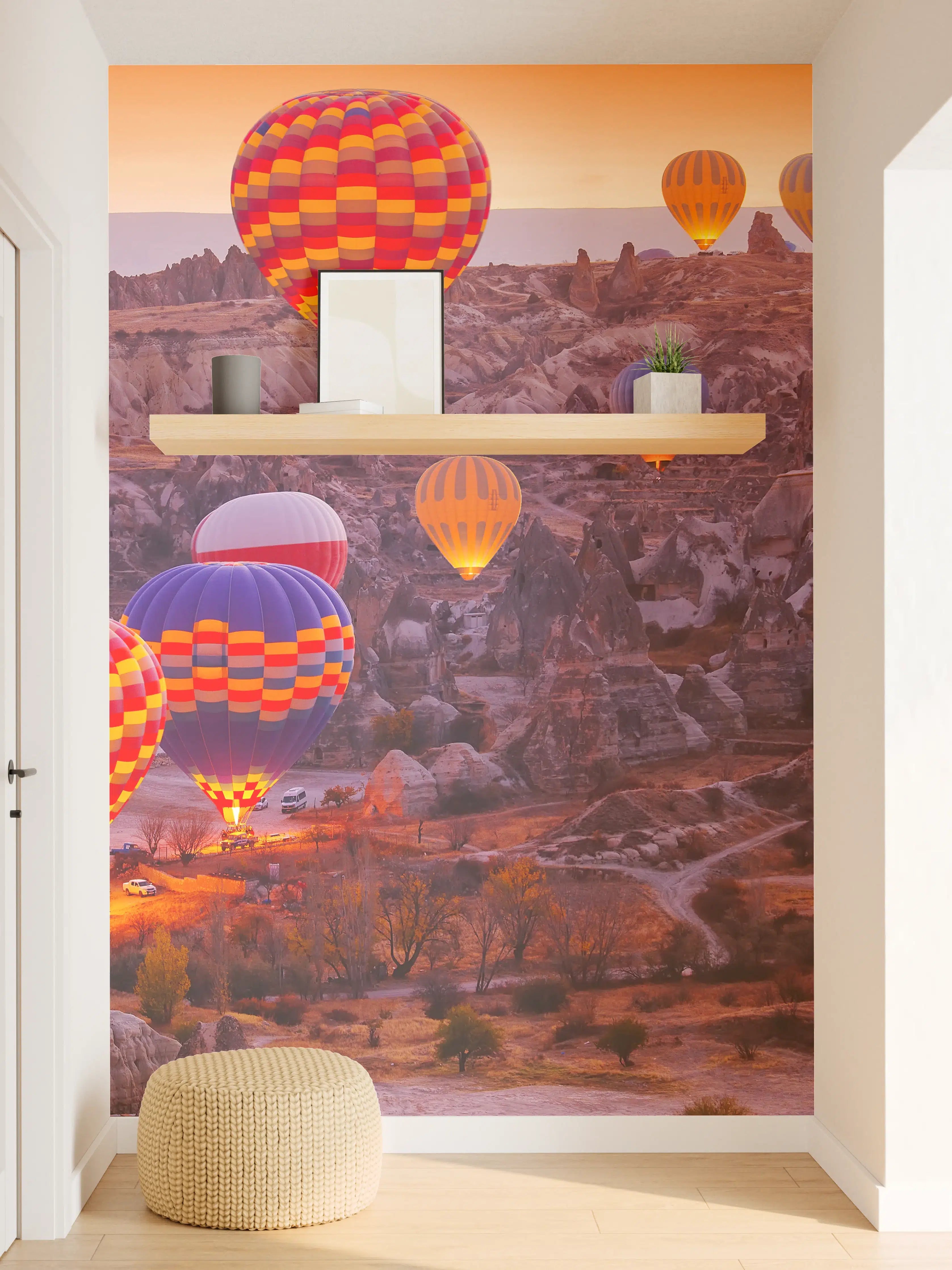 Wandverkleidung Flur - Farbintensive Ballonfahrt bei Sonnenuntergang