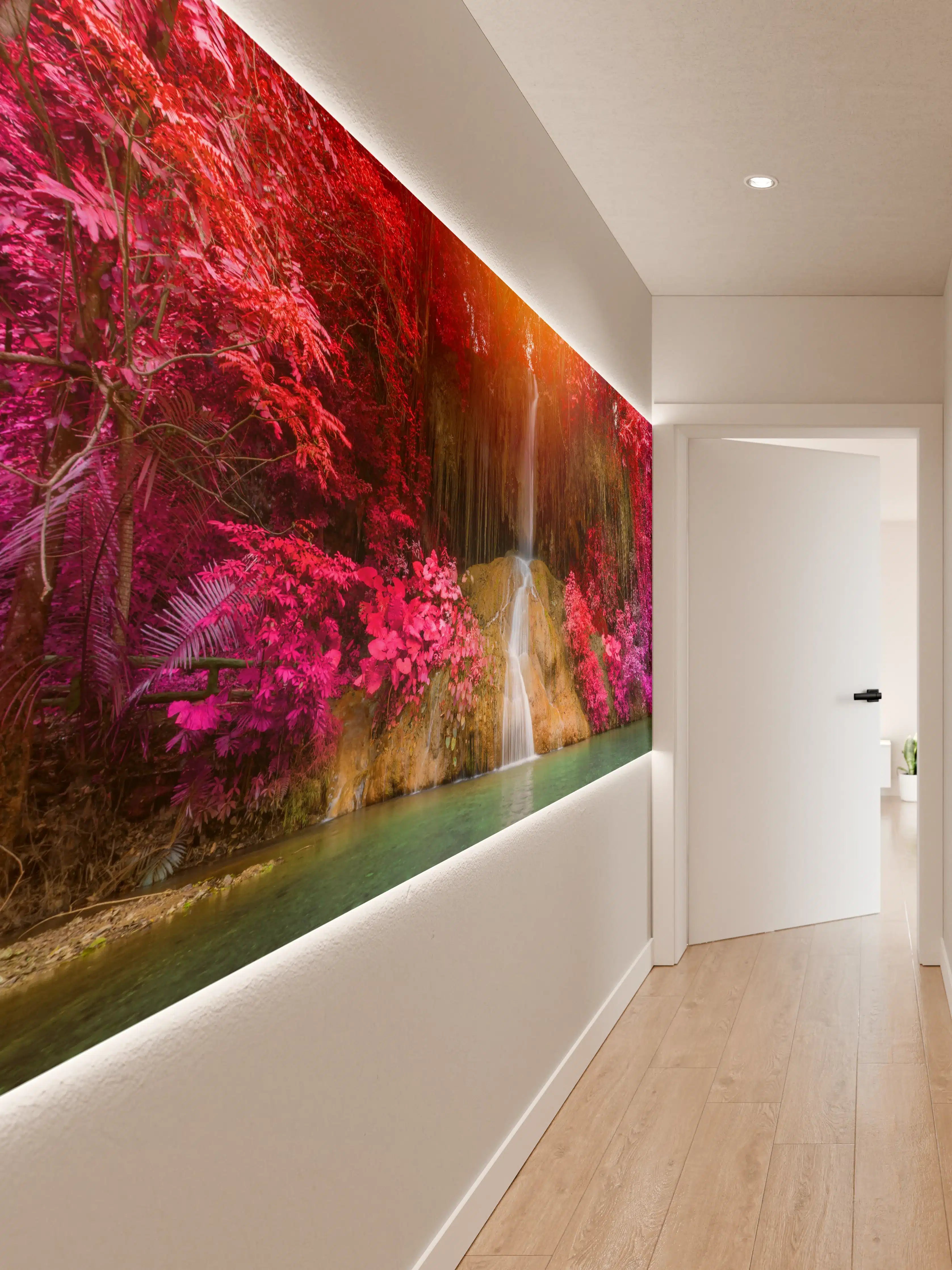 Wandverkleidung Flur - Farbprächtiger Wasserfall in exotischer Natur