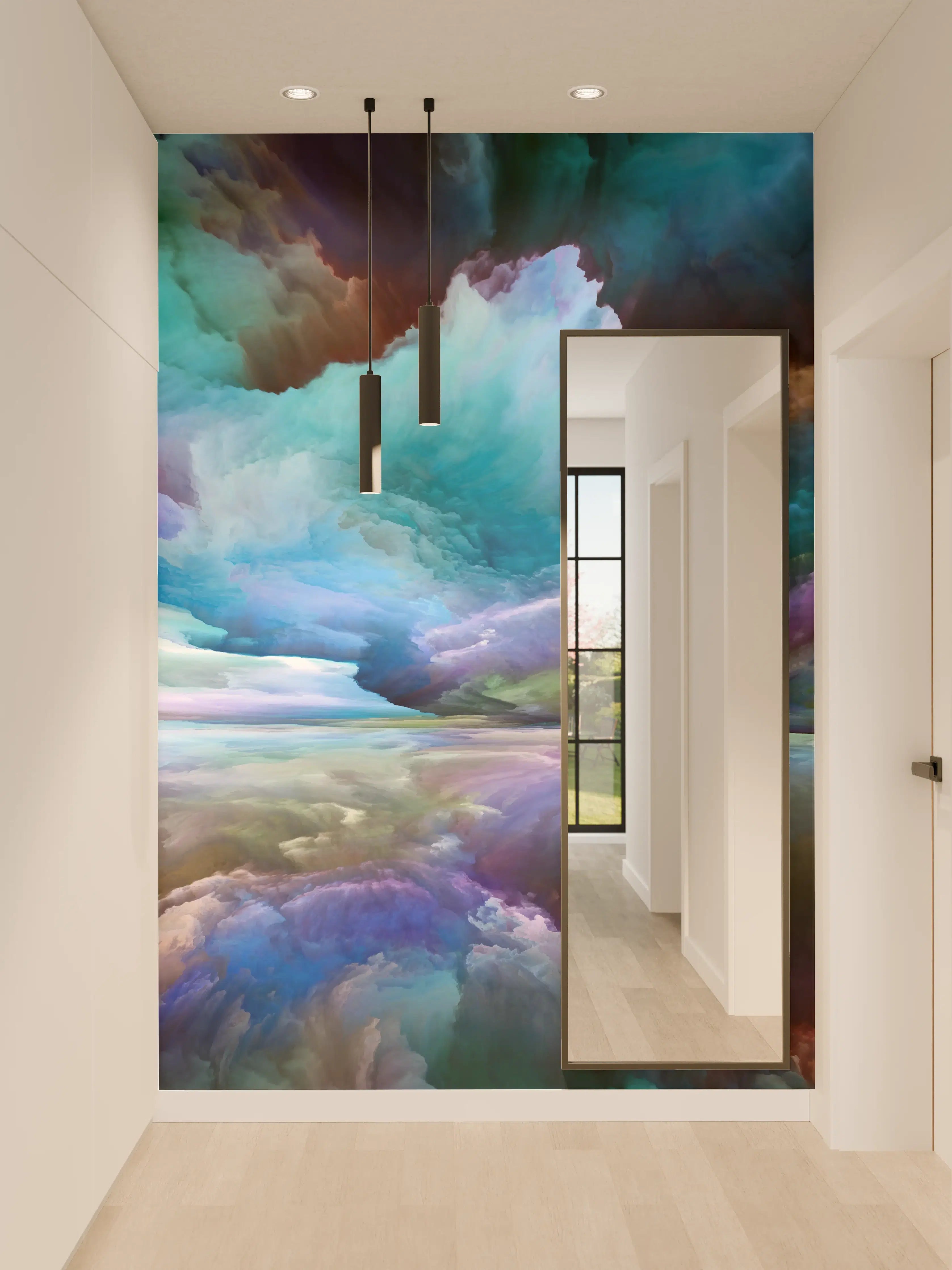Wandverkleidung Flur - Faszinierende farbige Wolken mit Spiegelung