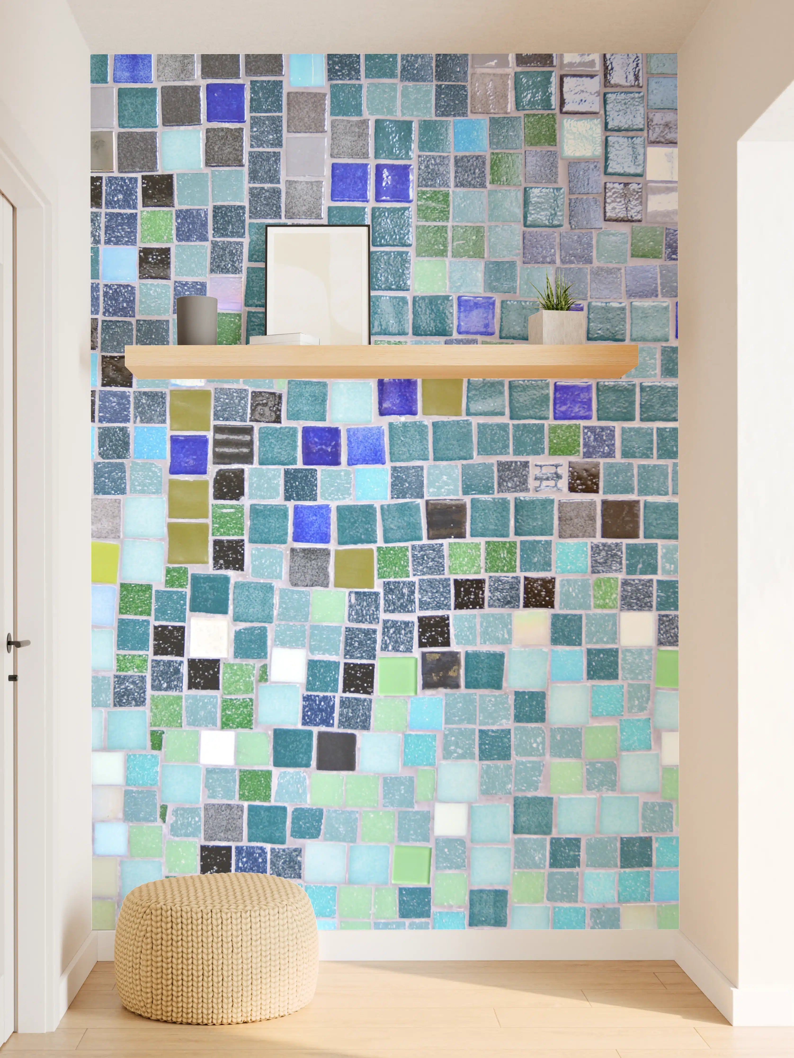 Wandverkleidung Flur - Fein gestrichelte Grautöne im Mosaik
