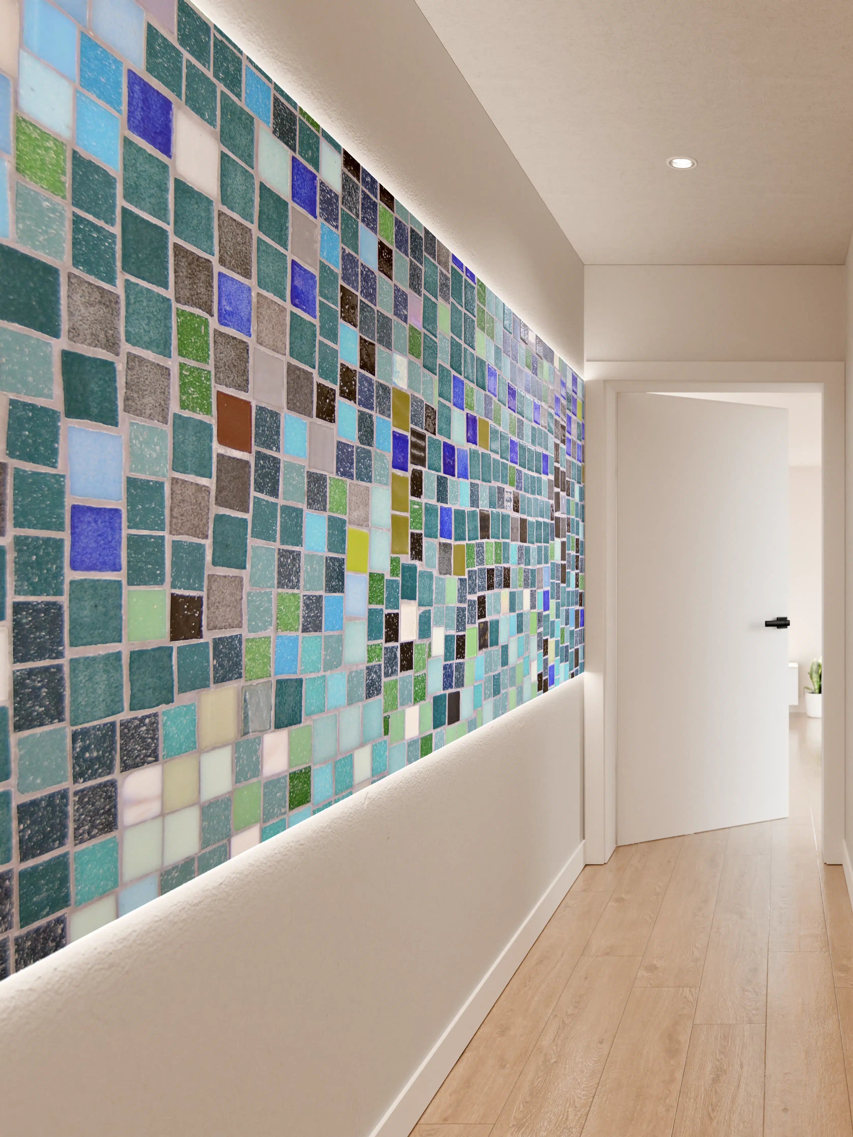 Wandverkleidung Flur - Fein gestrichelte Grautöne im Mosaik