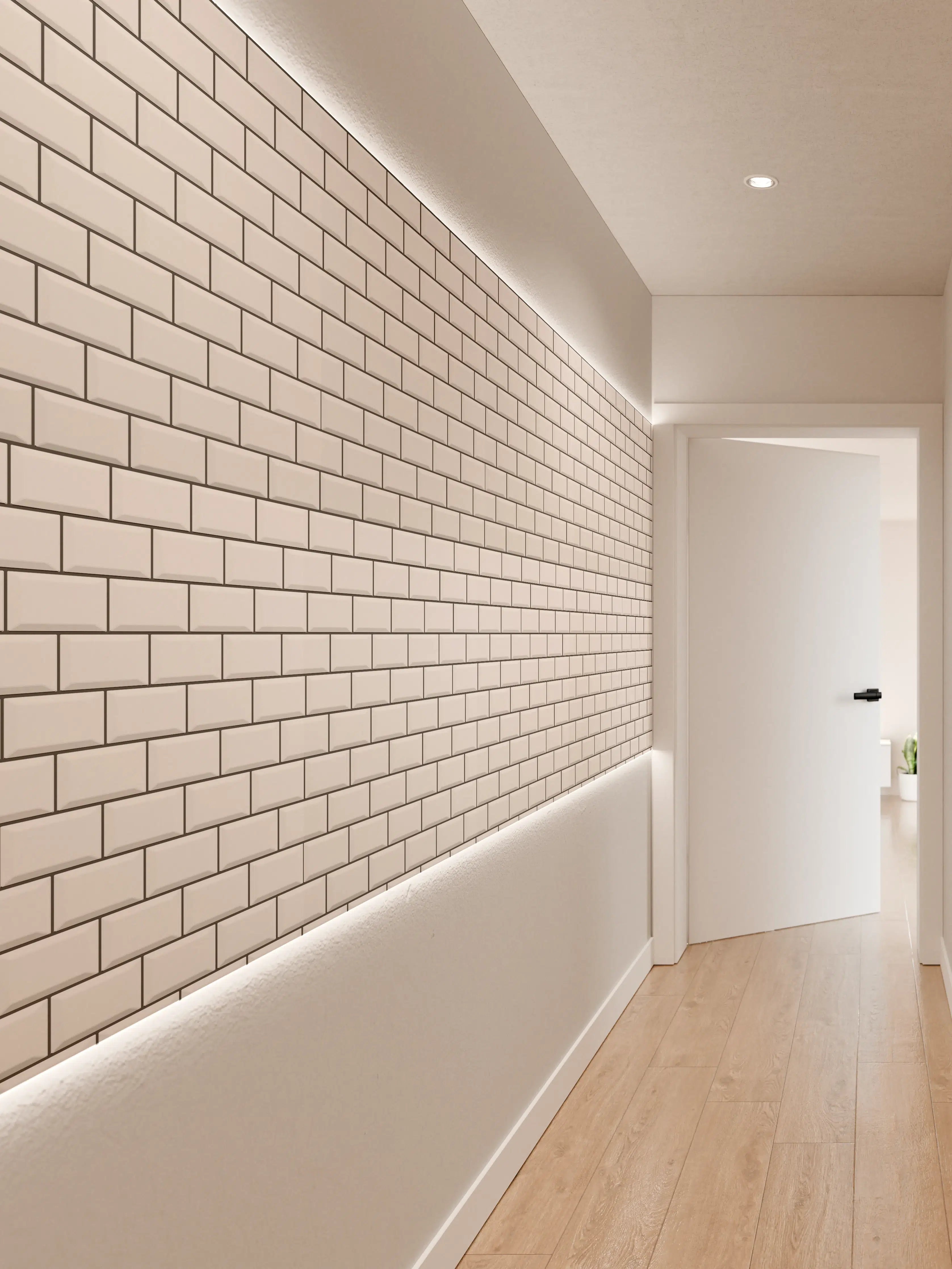 Wandverkleidung Flur - Feinste Grautöne an der weißen Ziegelwand