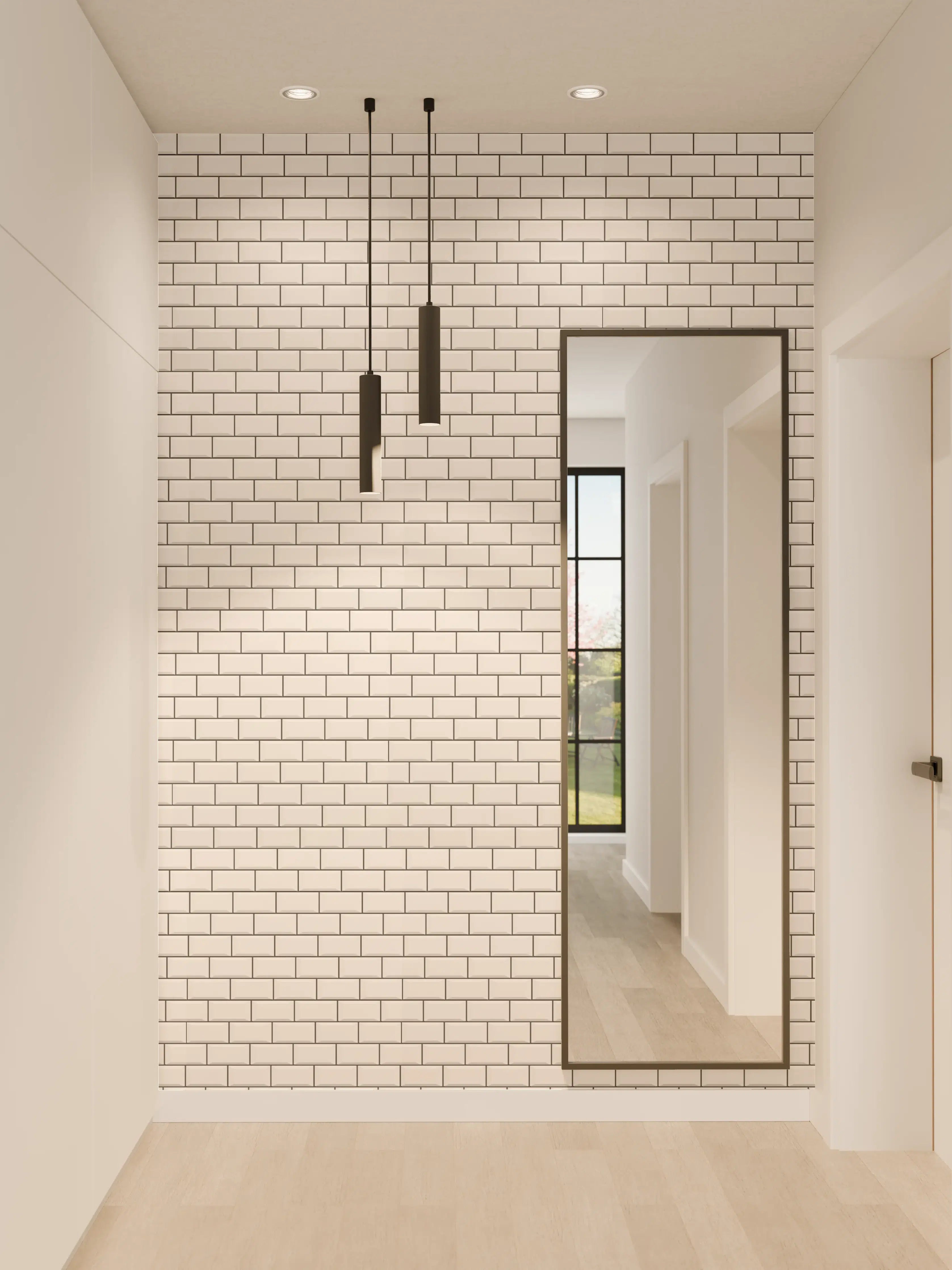 Wandverkleidung Flur - Feinste Grautöne an der weißen Ziegelwand