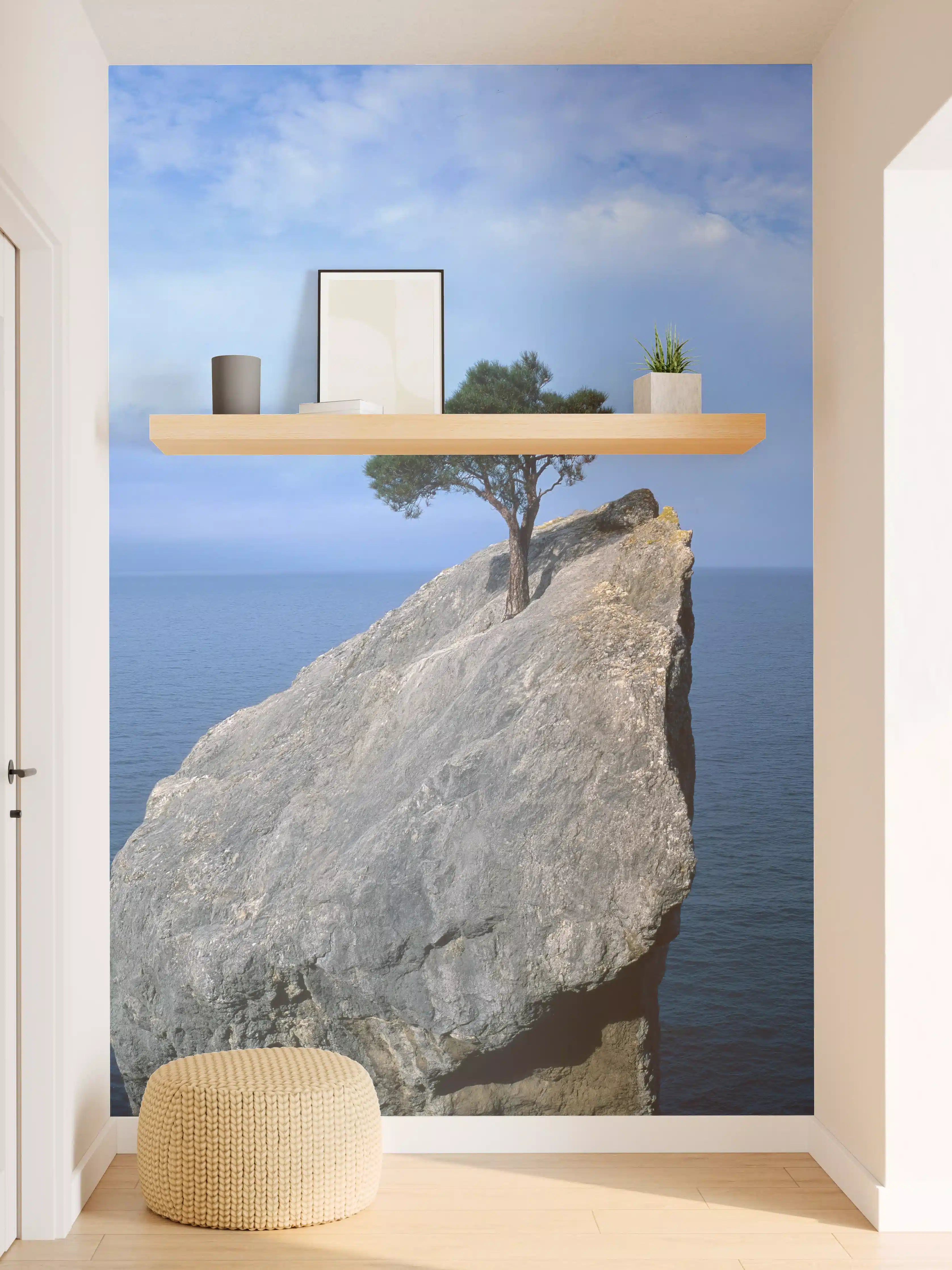 Wandverkleidung Flur - Felsen mit Baum am Meer