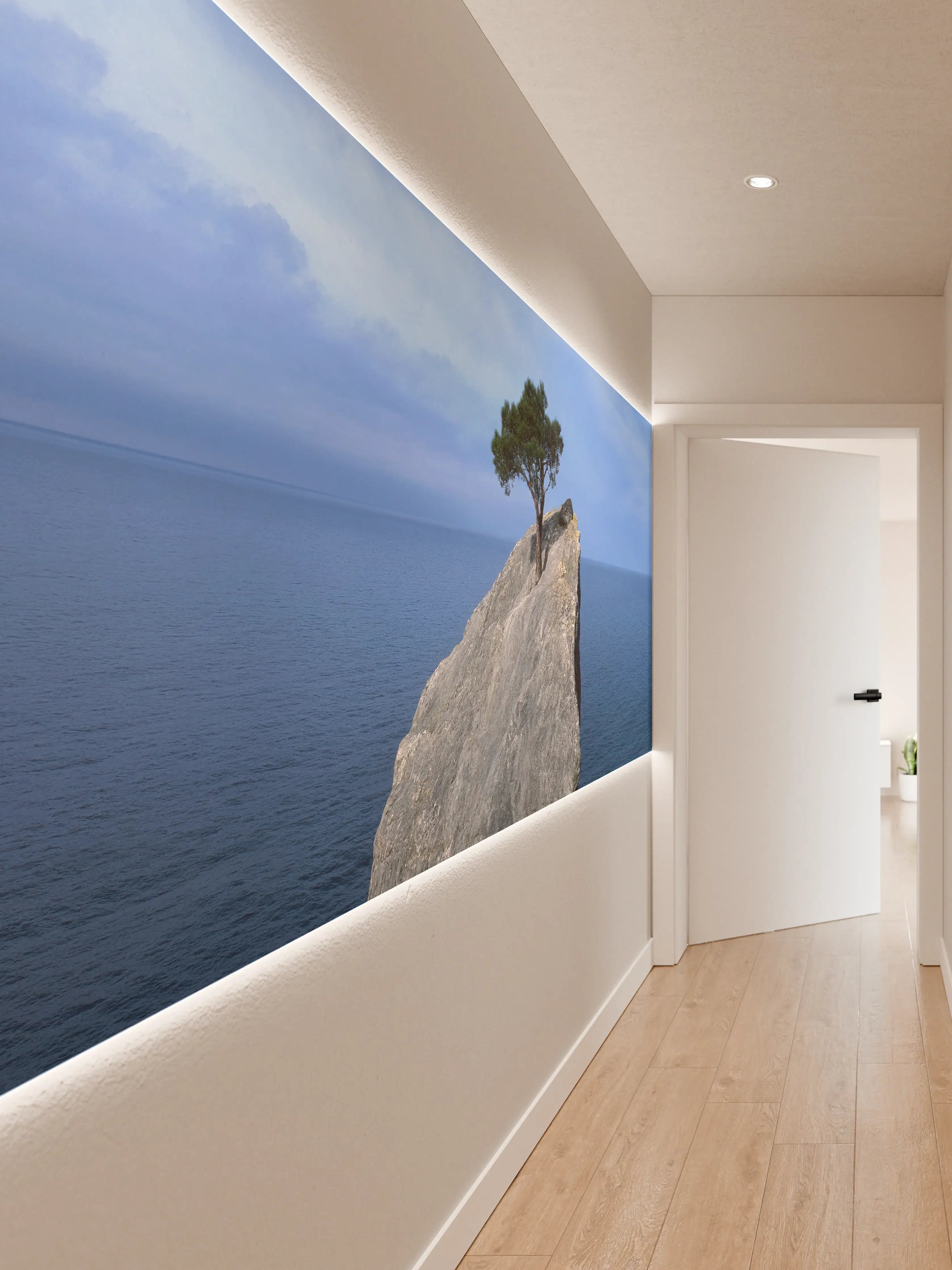 Wandverkleidung Flur - Felsen mit Baum am Meer