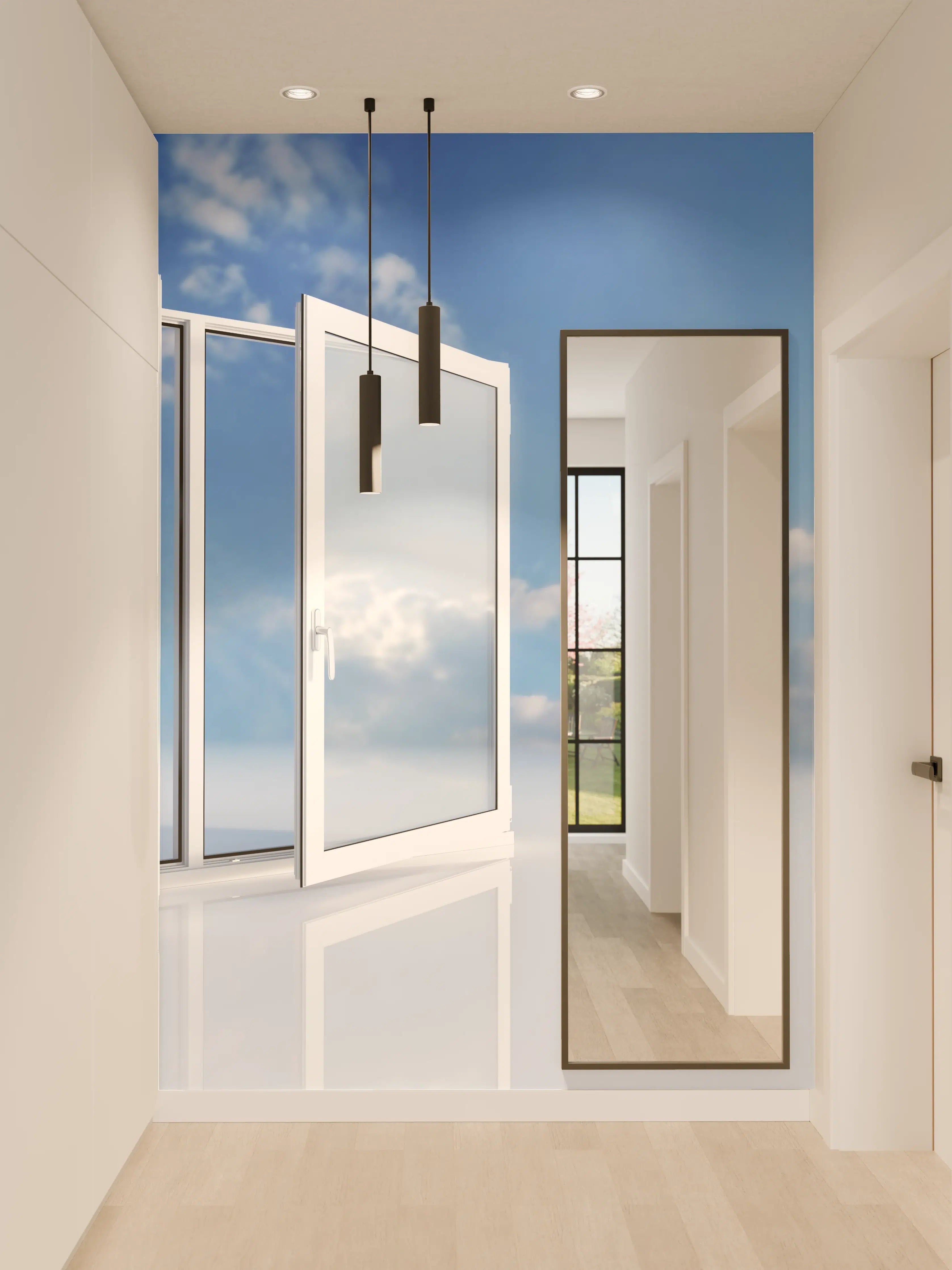 Wandverkleidung Flur - Fenster über dem Himmel