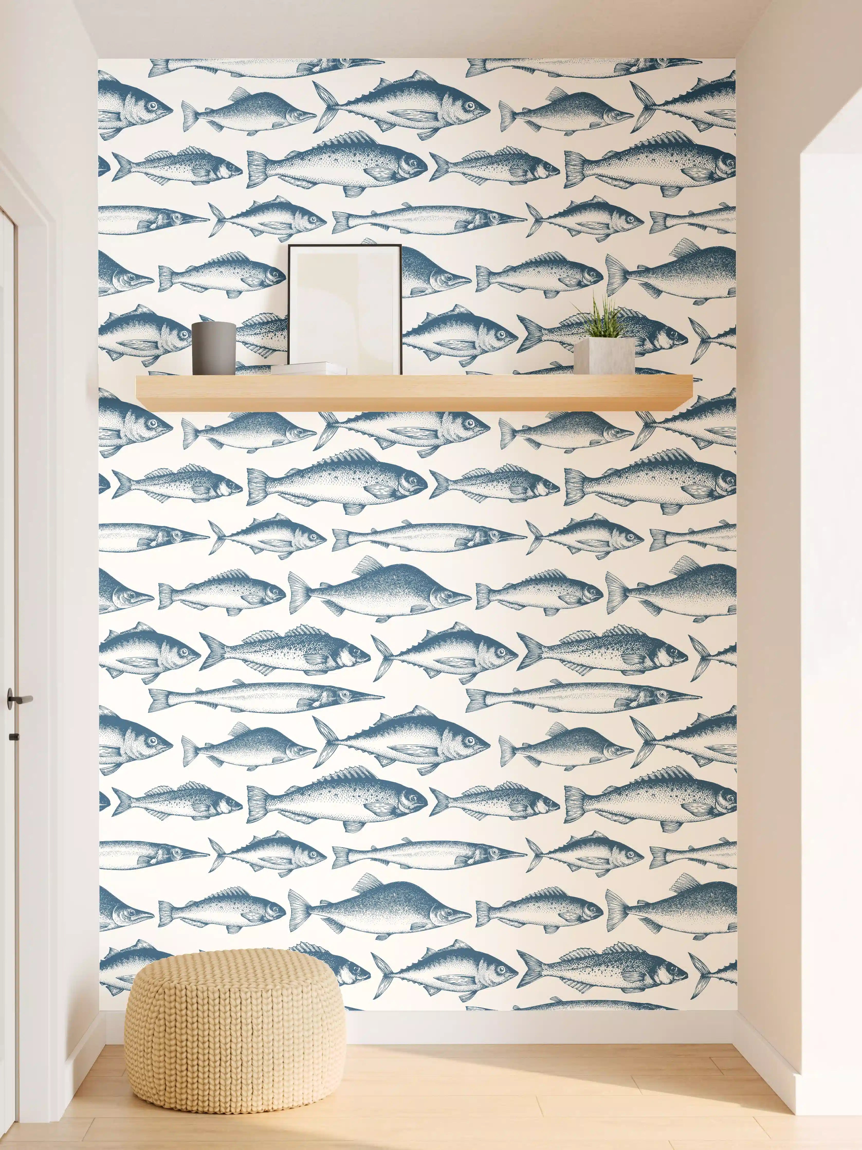 Wandverkleidung Flur - Fisch-Design in Blau und Weiß