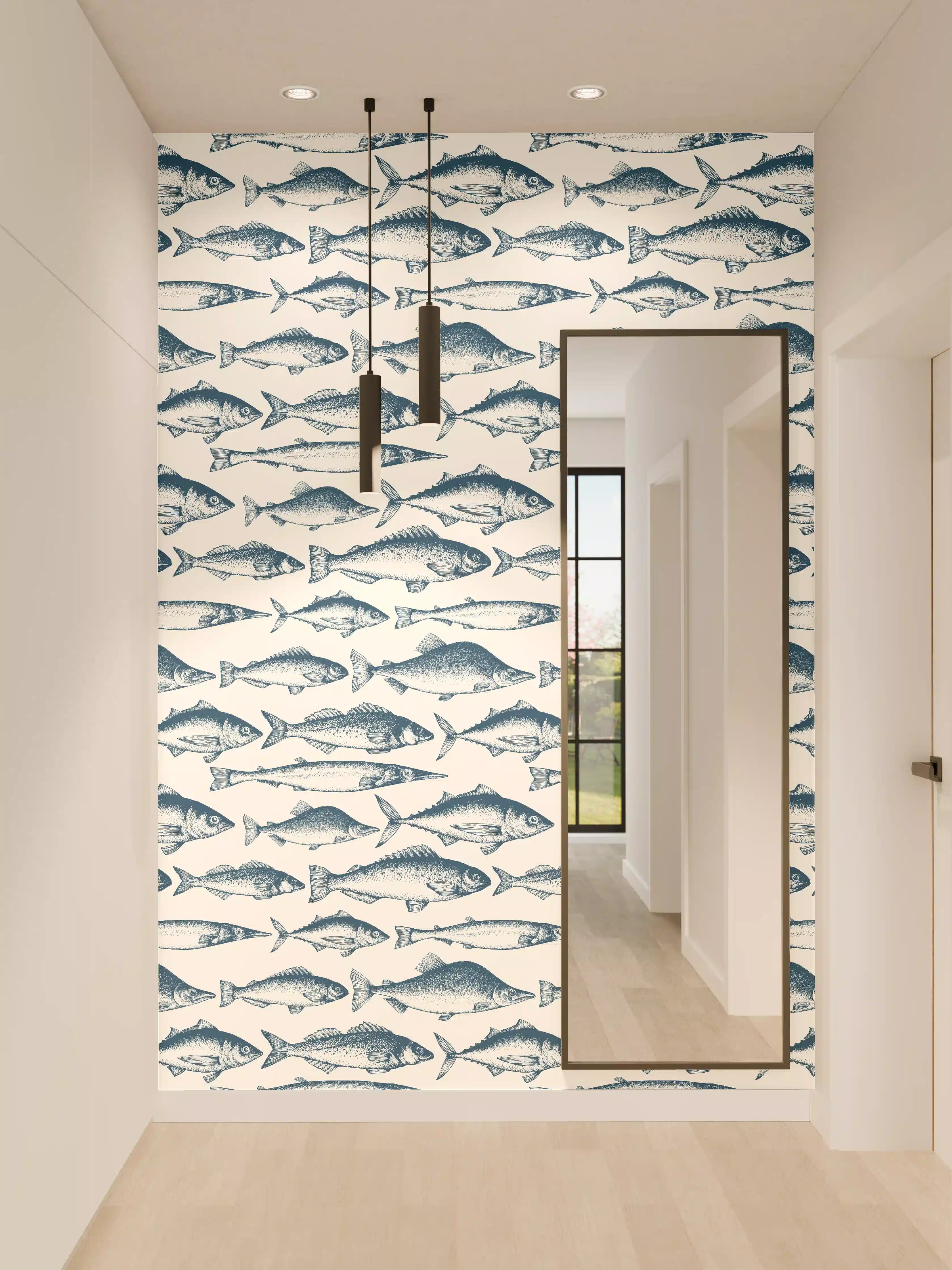 Wandverkleidung Flur - Fisch-Design in Blau und Weiß