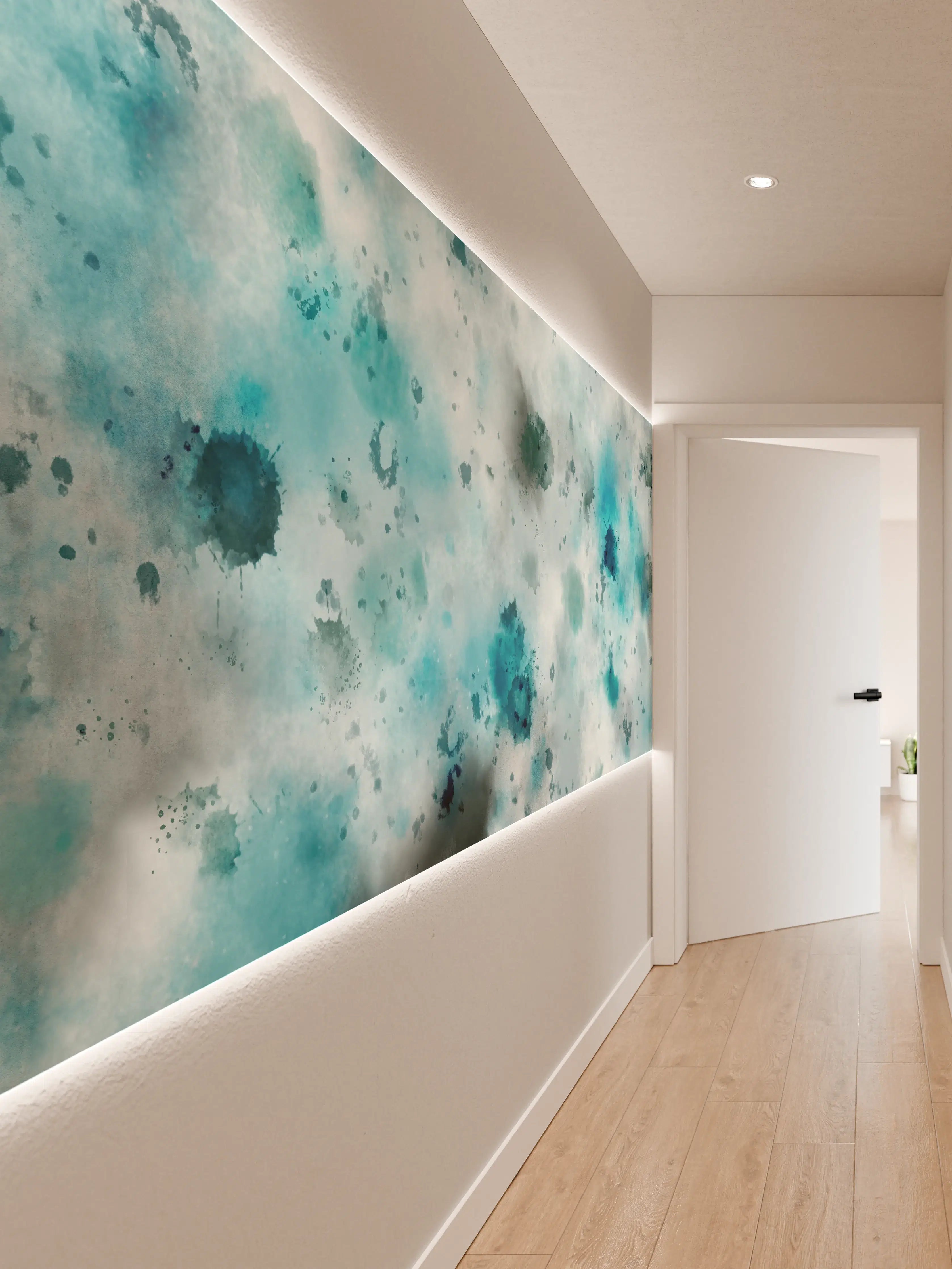 Wandverkleidung Flur - Flecken auf türkisfarbenen Aquarellhintergrund
