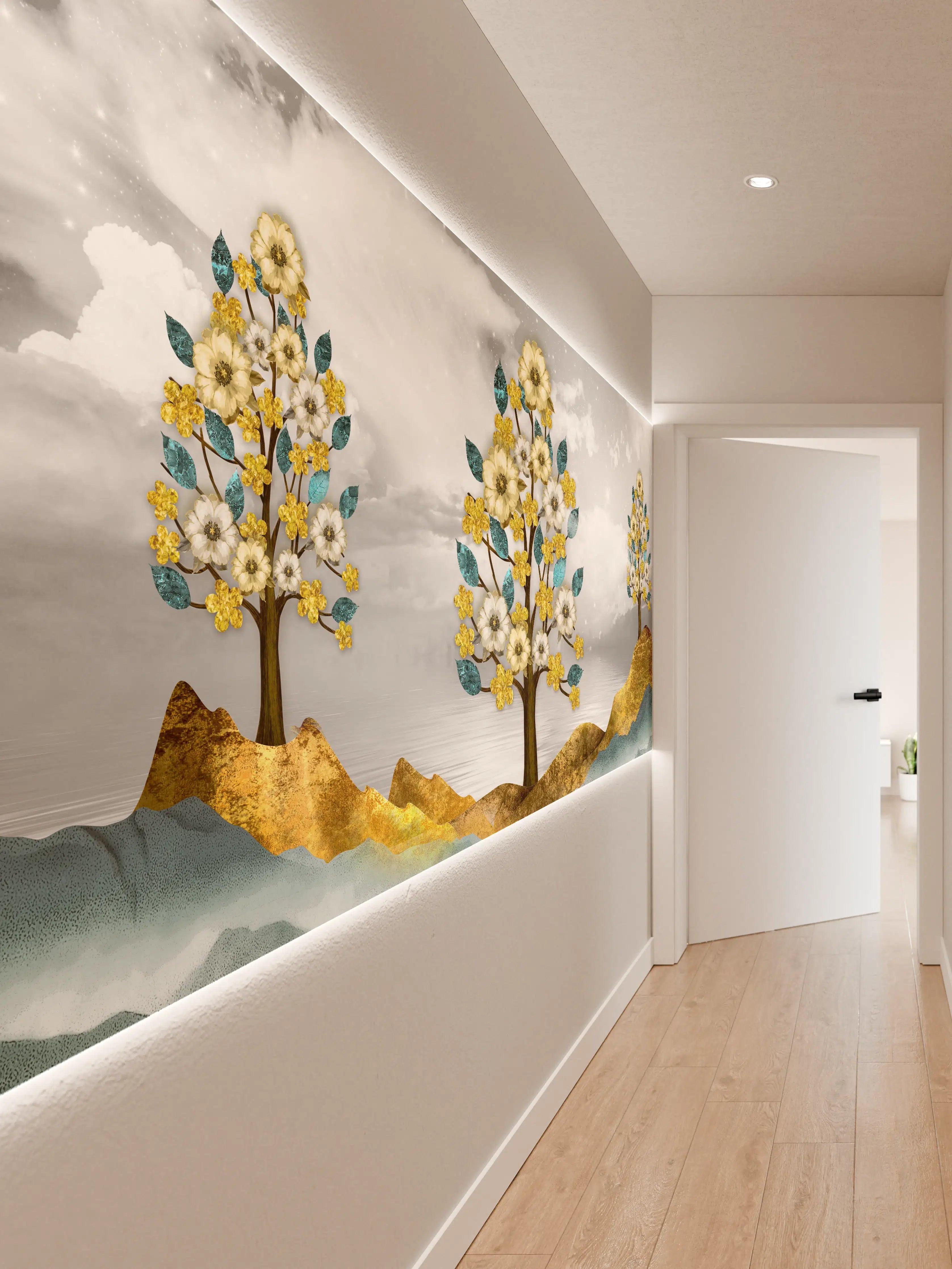 Wandverkleidung Flur - Florale Kunstmalerei - Natur
