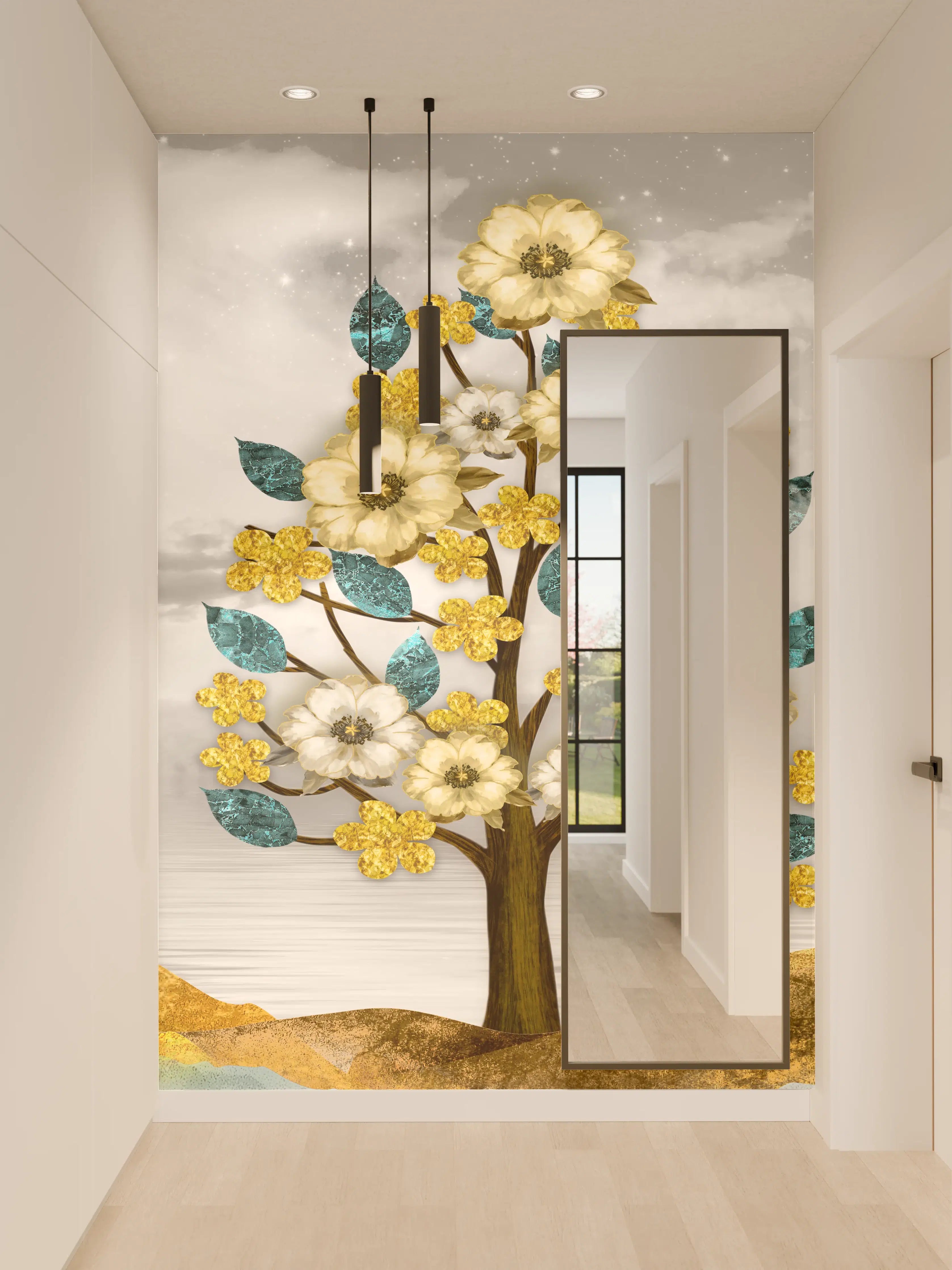 Wandverkleidung Flur - Florale Kunstmalerei - Natur
