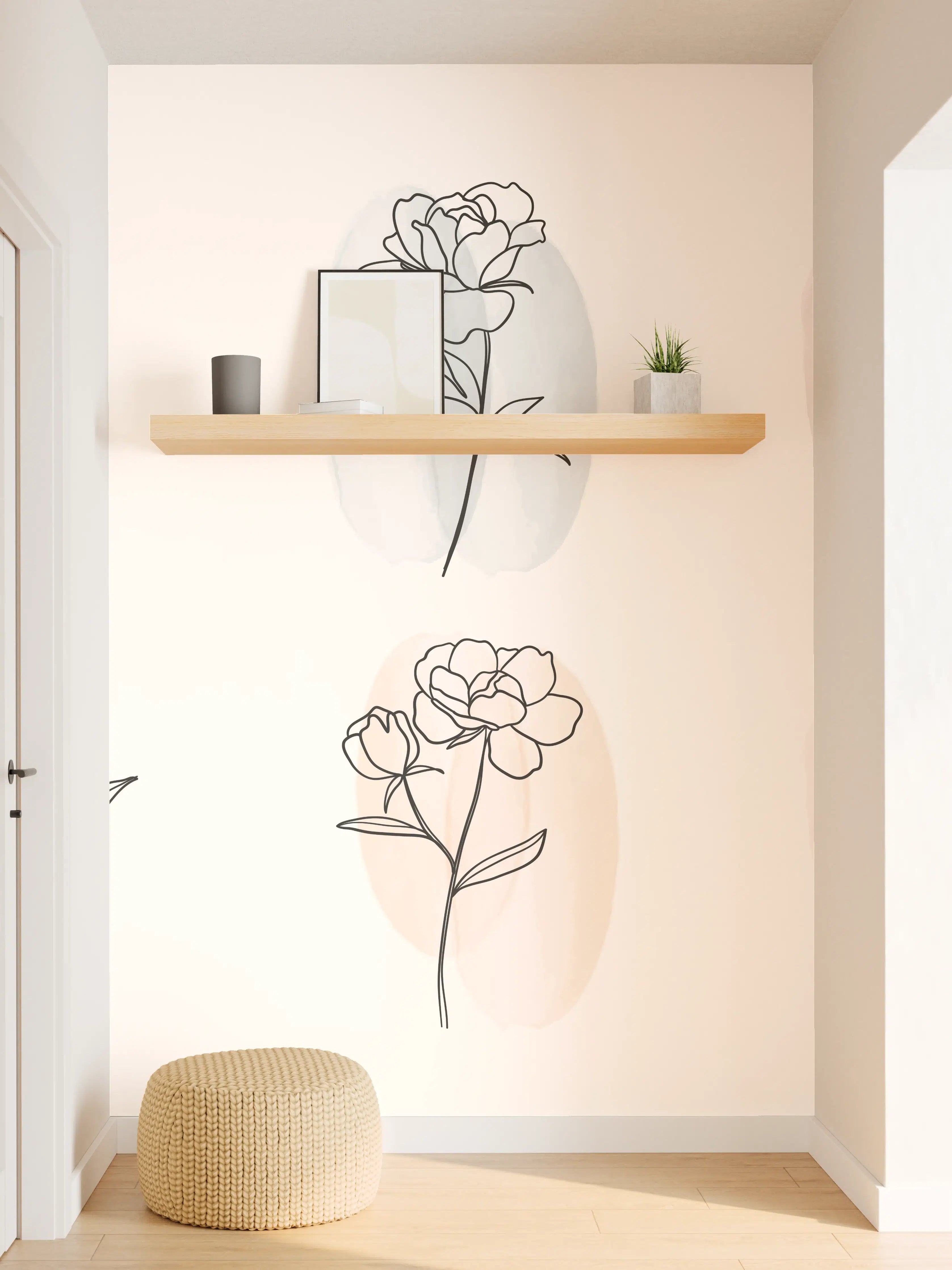 Wandverkleidung Flur - Florale Lineart Zeichnung Kollektion