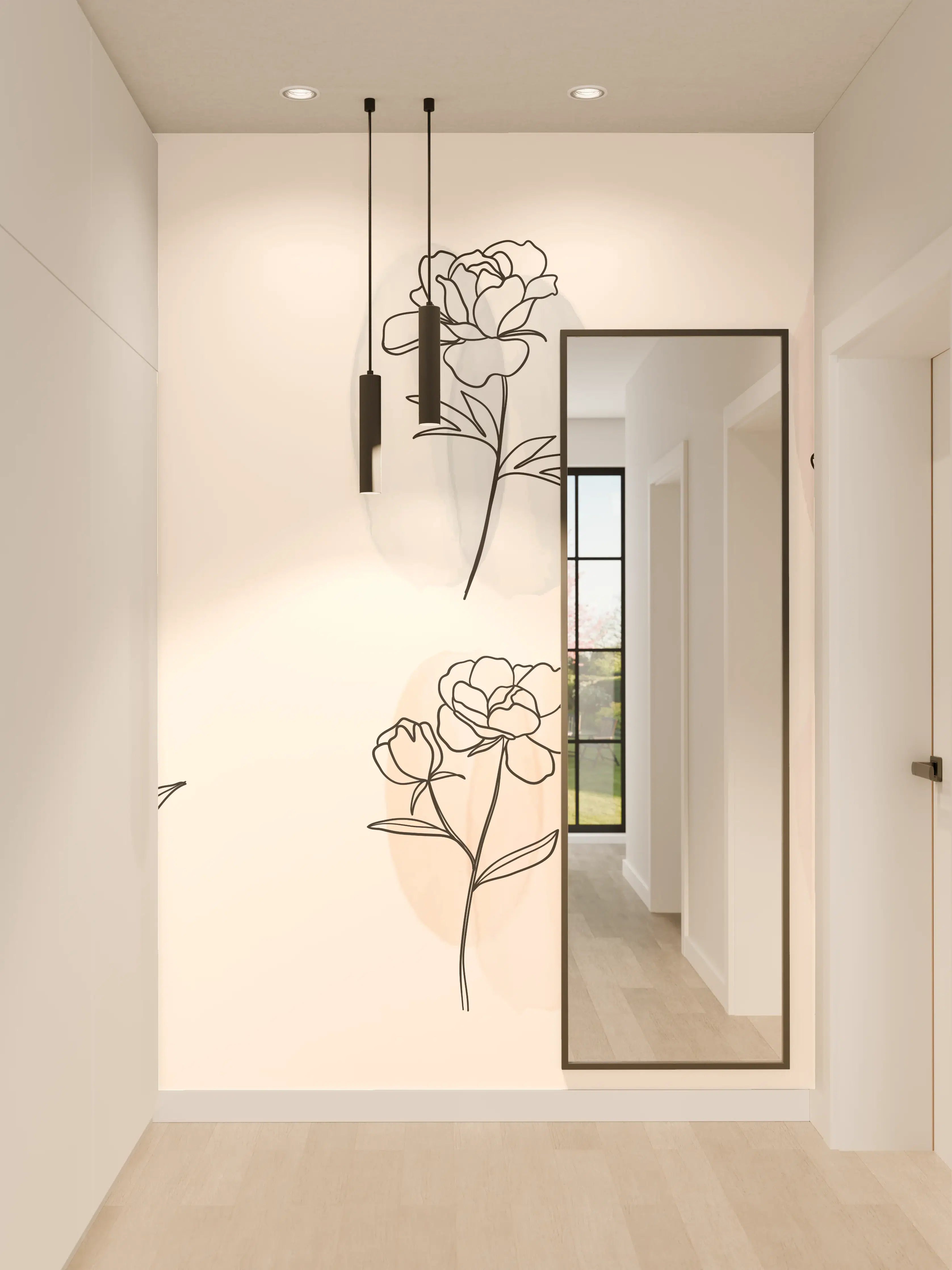 Wandverkleidung Flur - Florale Lineart Zeichnung Kollektion