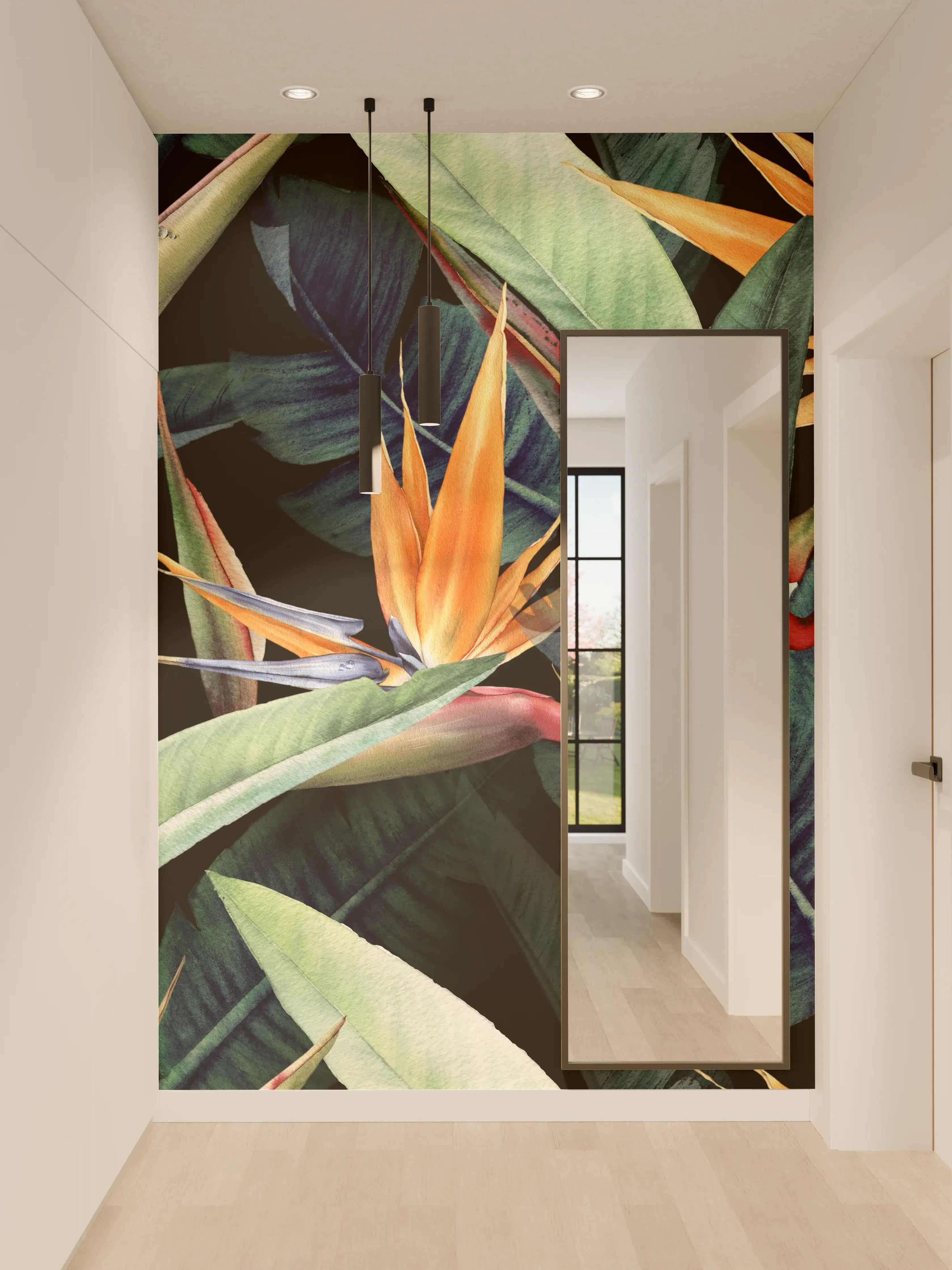 Wandverkleidung Flur - Florales Blätter Muster