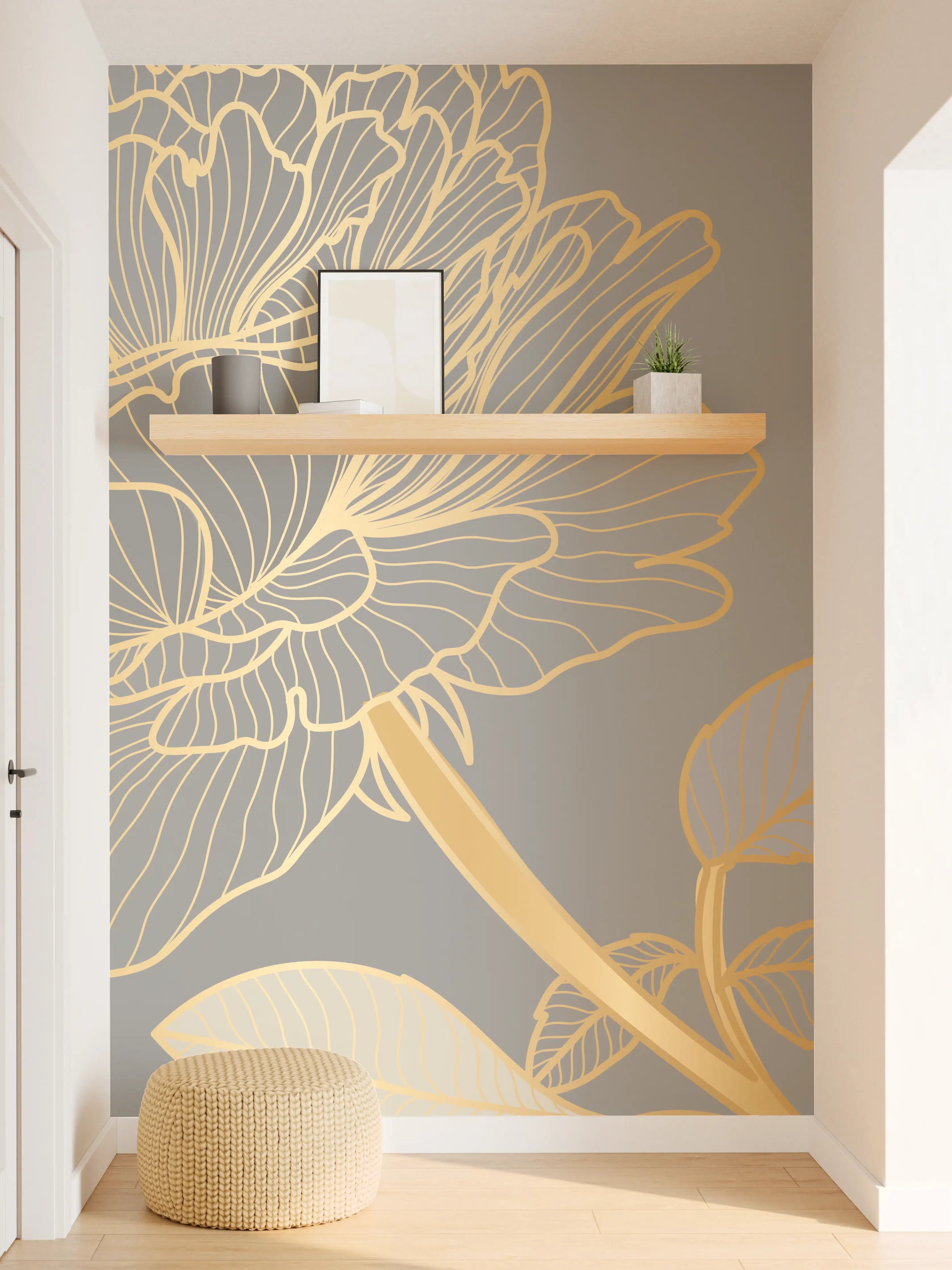 Wandverkleidung Flur - Florales Gold-Muster Design