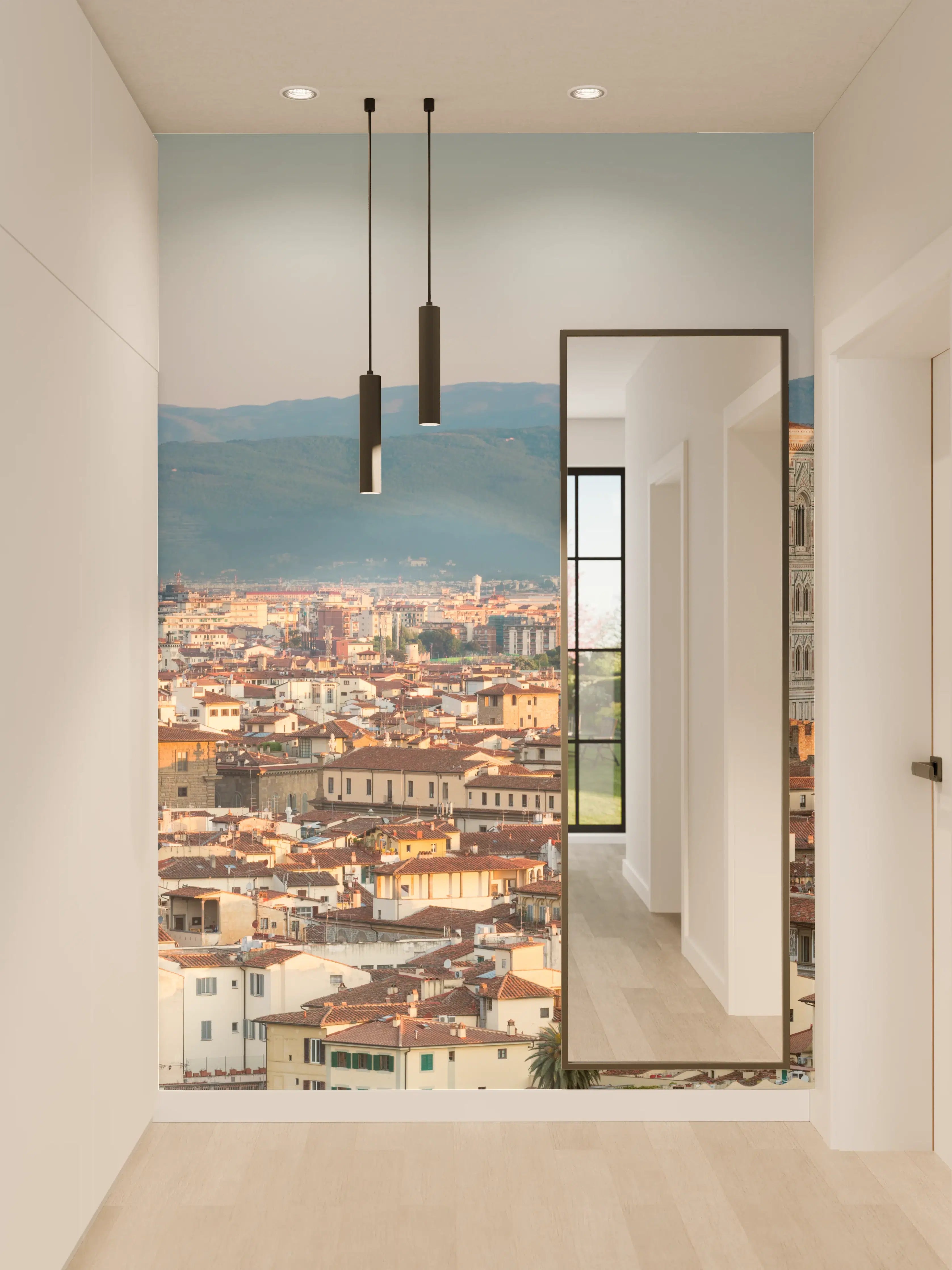 Wandverkleidung Flur - Florenz Skyline Blau-Beige