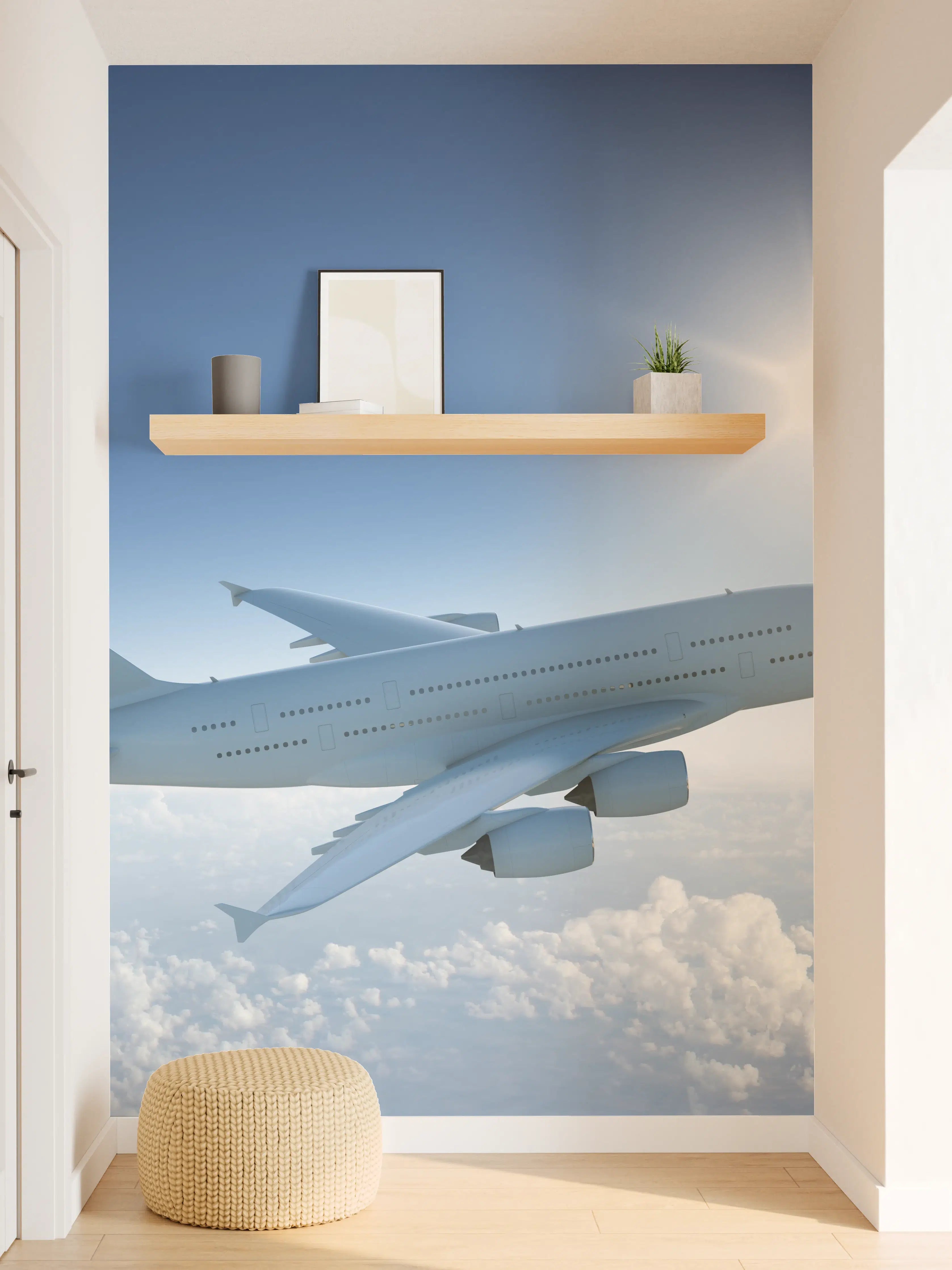 Wandverkleidung Flur - Flugzeug über weißen Wolken