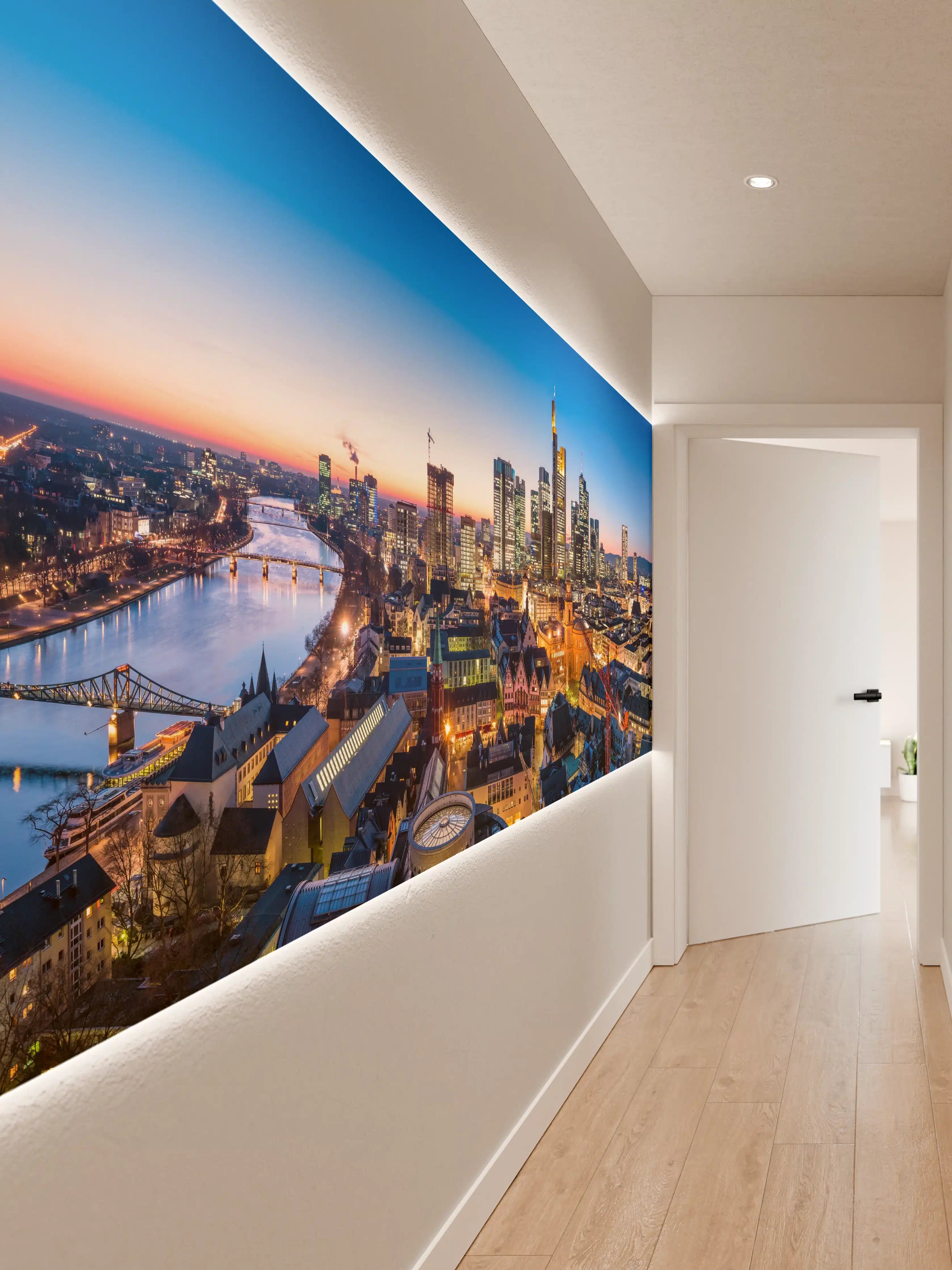 Wandverkleidung Flur - Frankfurt Skyline Dämmerung 2