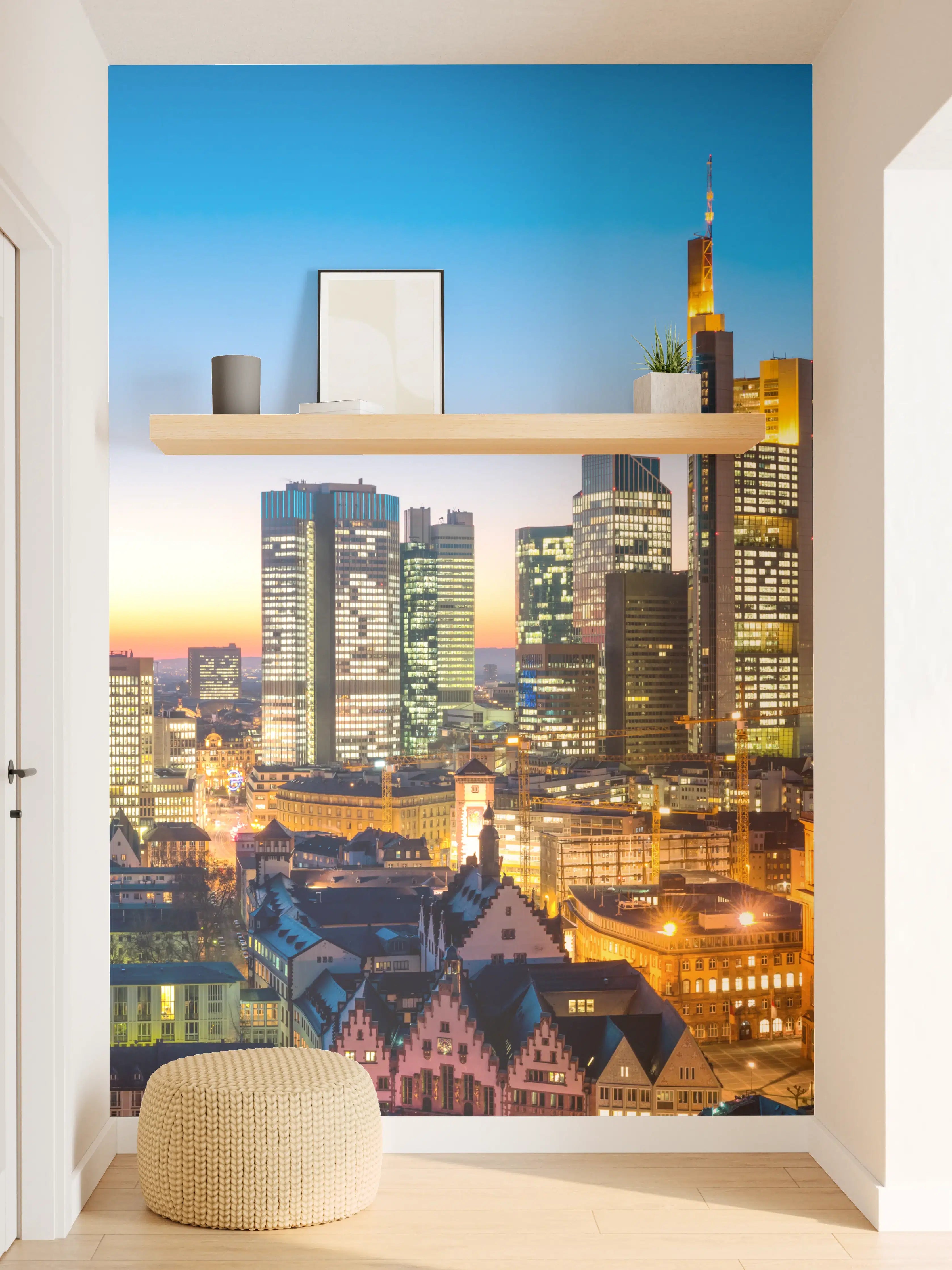 Wandverkleidung Flur - Frankfurt Skyline Dämmerung