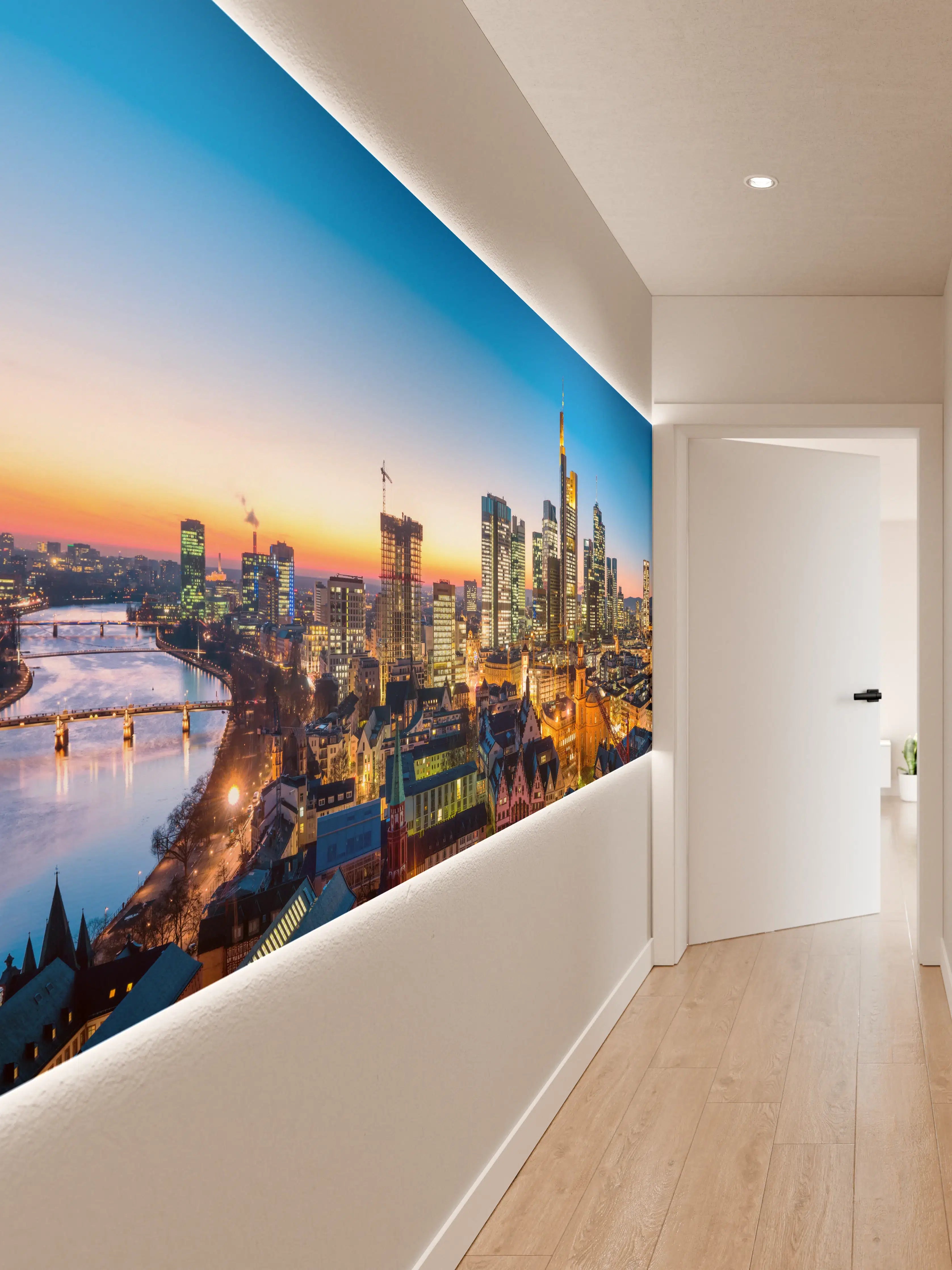 Wandverkleidung Flur - Frankfurt Skyline Dämmerung