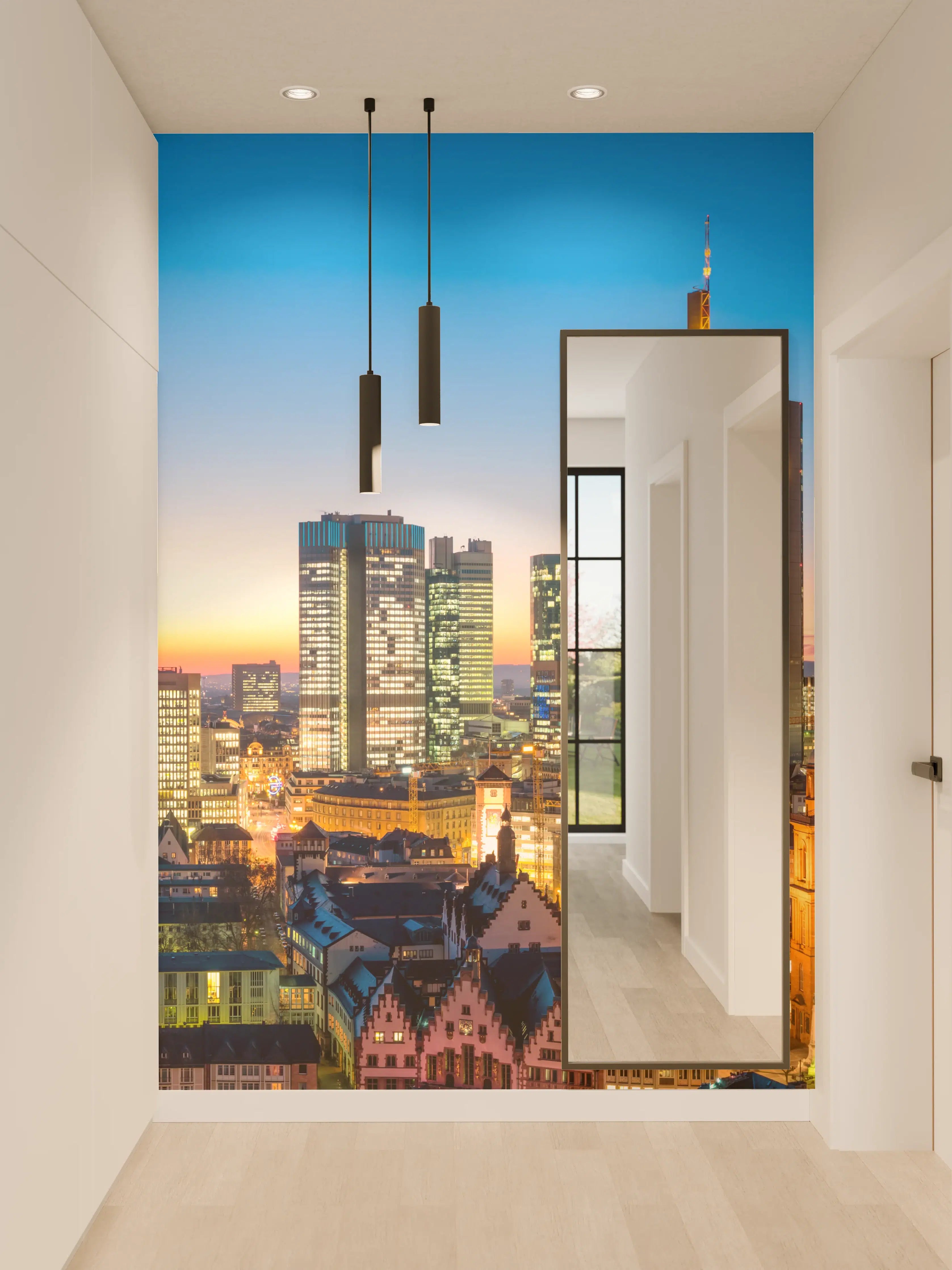 Wandverkleidung Flur - Frankfurt Skyline Dämmerung