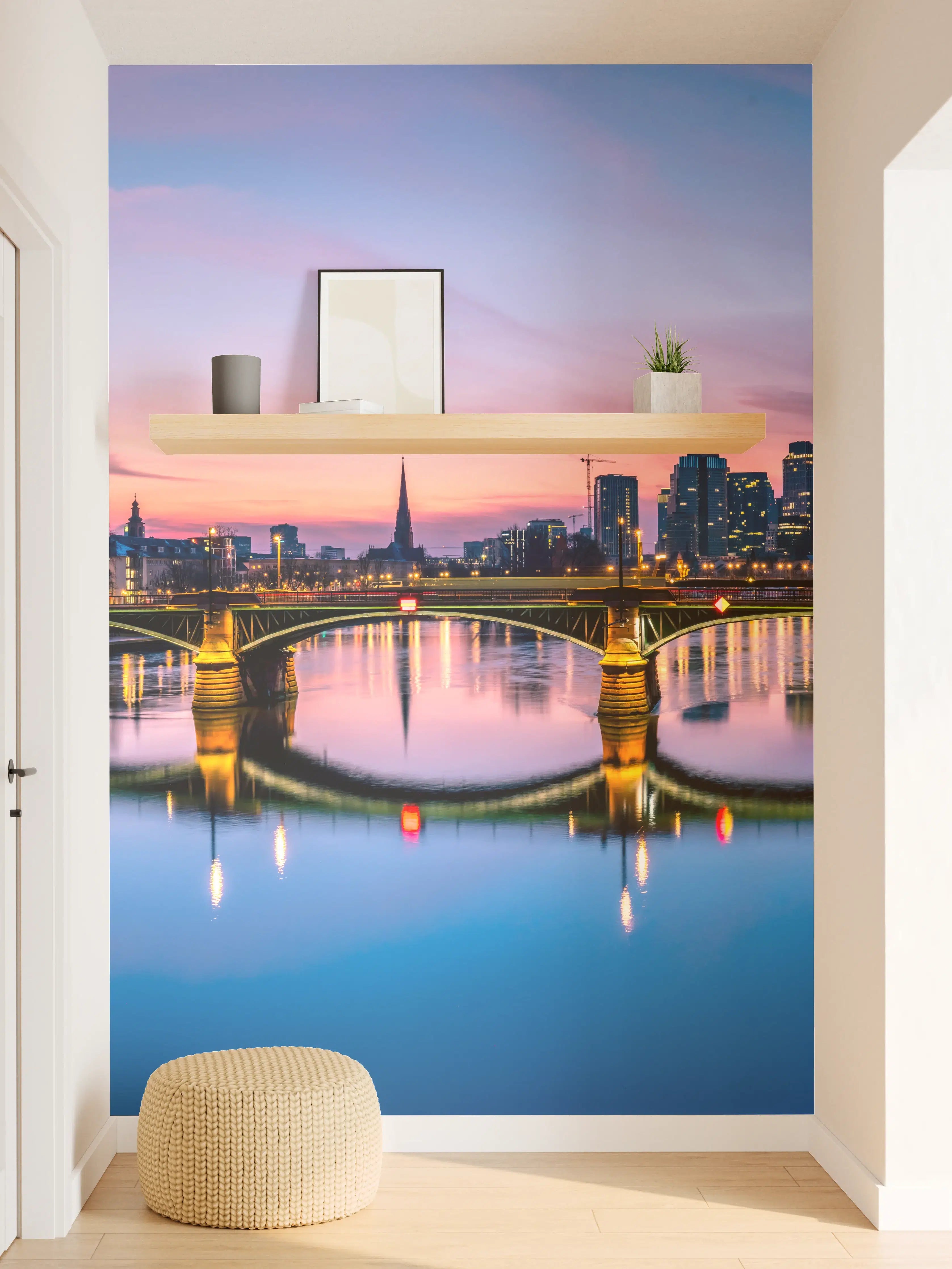 Wandverkleidung Flur - Frankfurt Skyline Wasserspiegelung