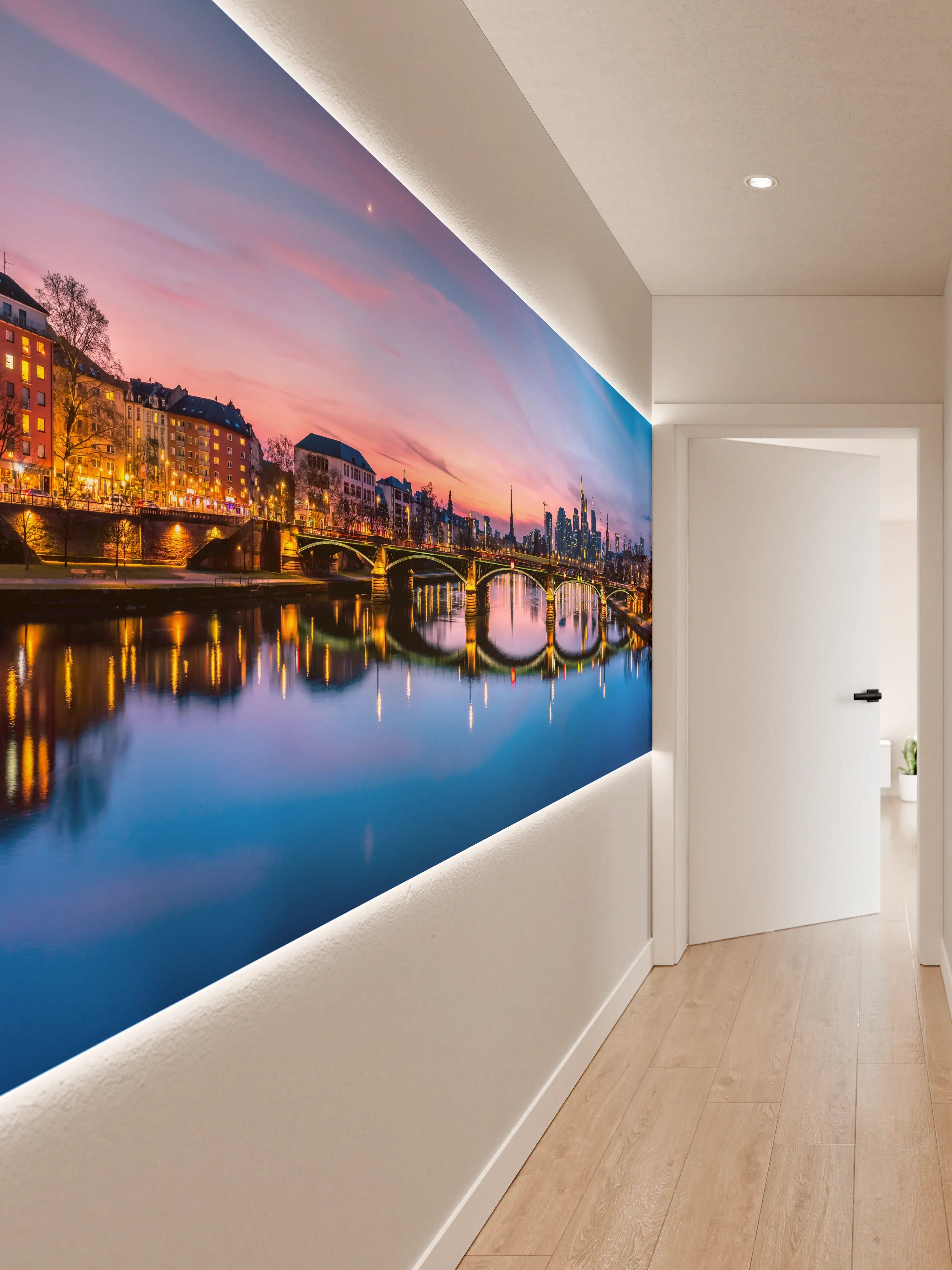 Wandverkleidung Flur - Frankfurt Skyline Wasserspiegelung