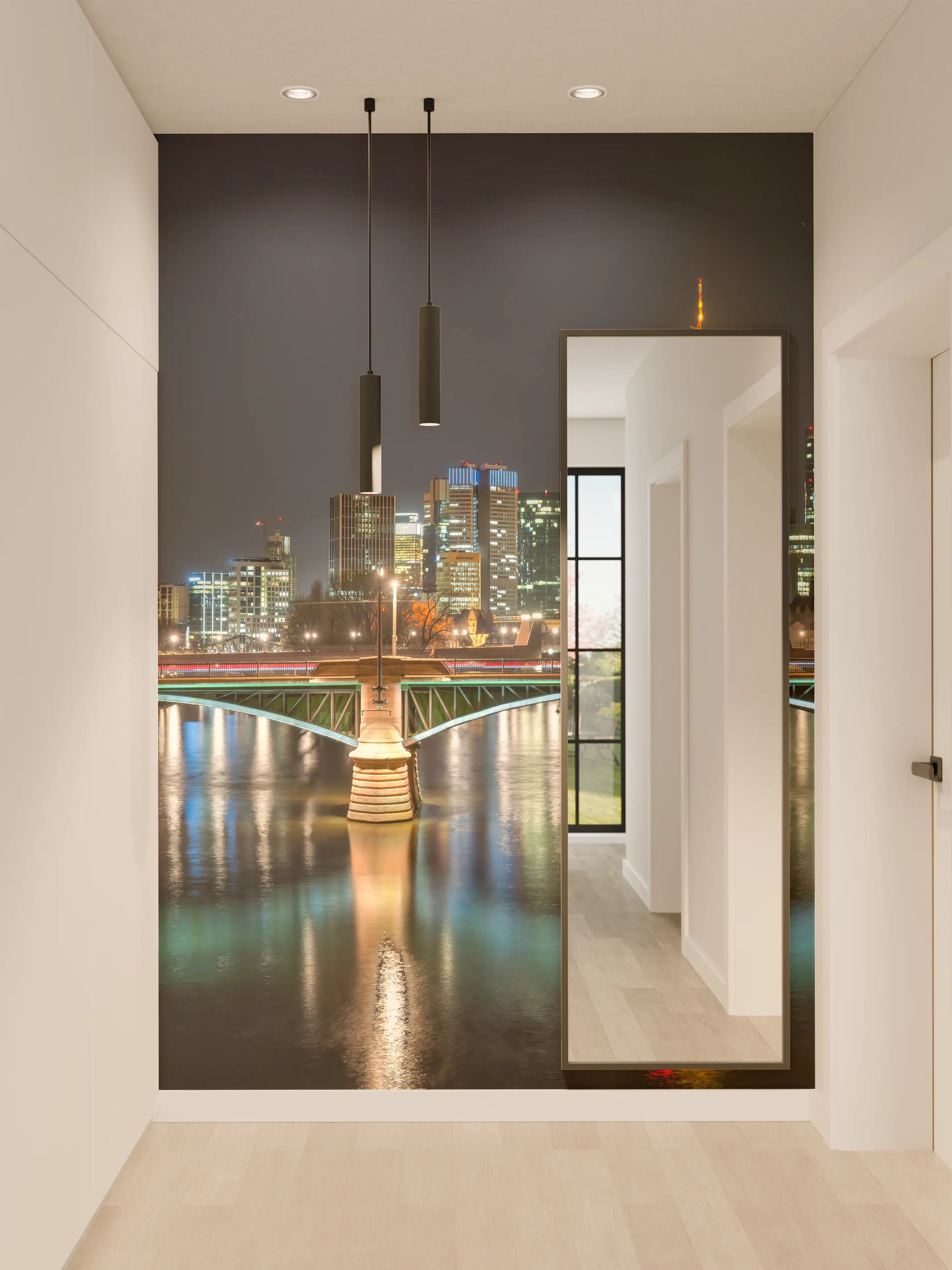 Wandverkleidung Flur - Frankfurt Skyline bei Nacht