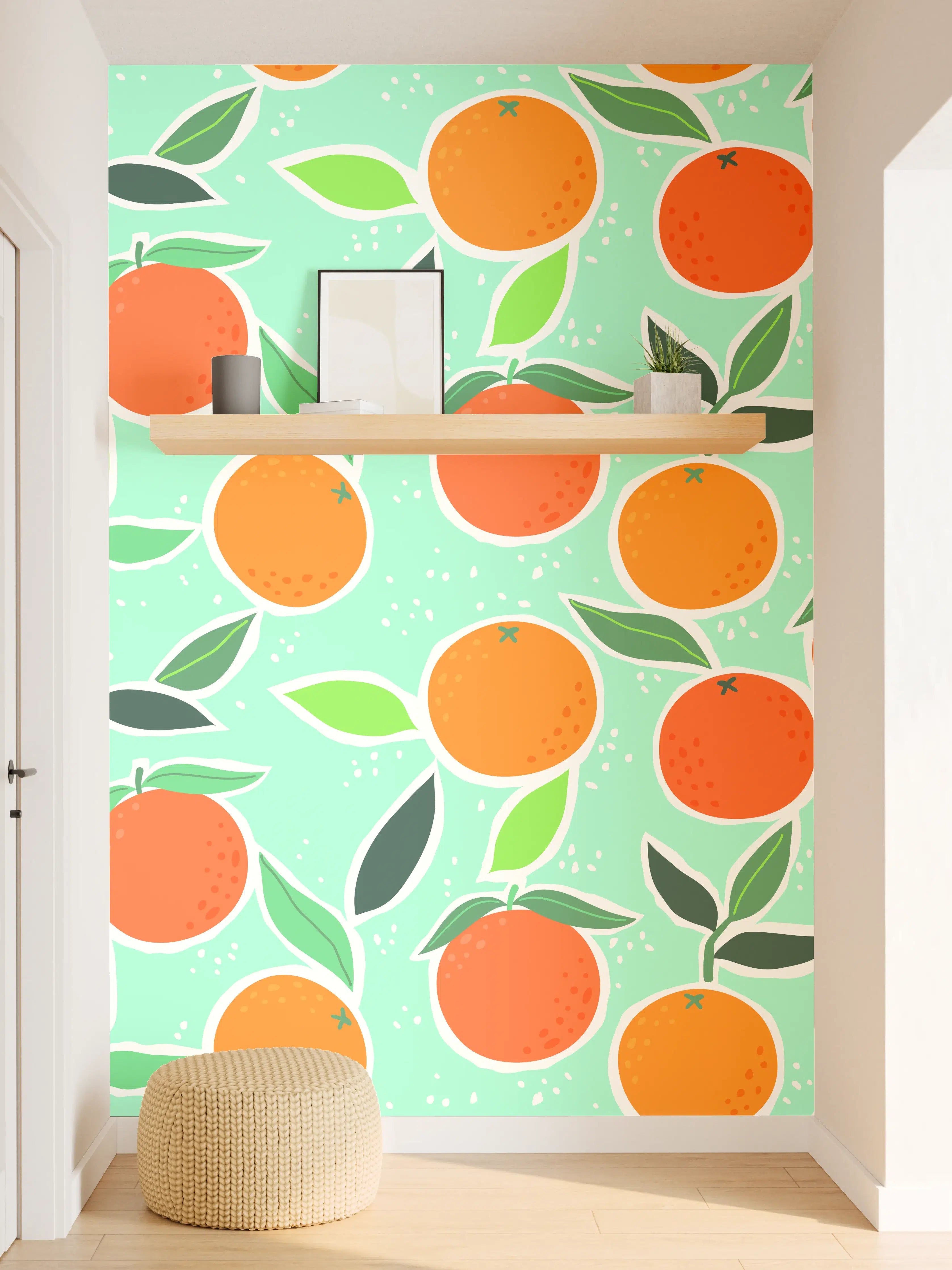 Wandverkleidung Flur - Fröhlicher Orangenbaum-Print