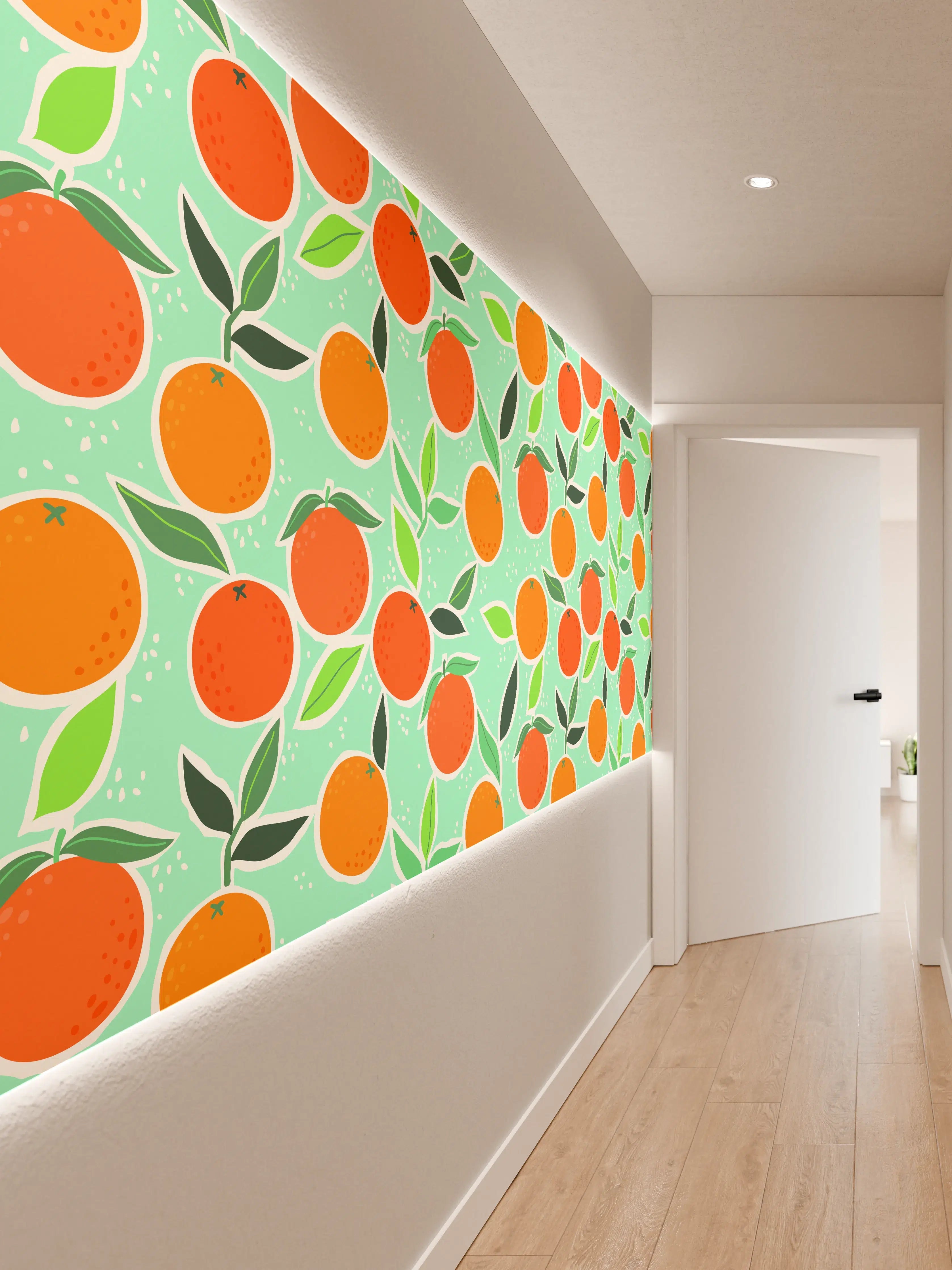 Wandverkleidung Flur - Fröhlicher Orangenbaum-Print