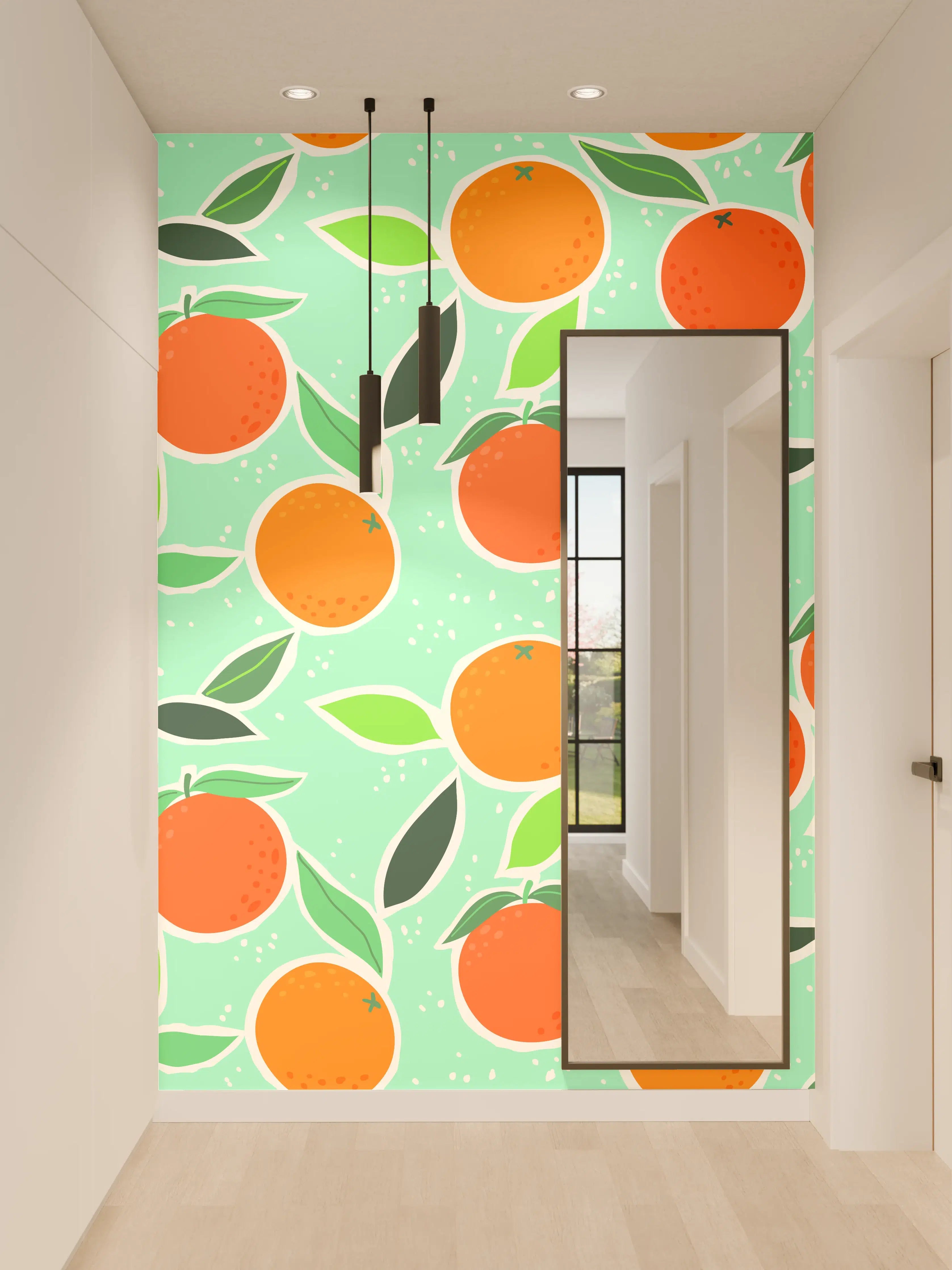 Wandverkleidung Flur - Fröhlicher Orangenbaum-Print