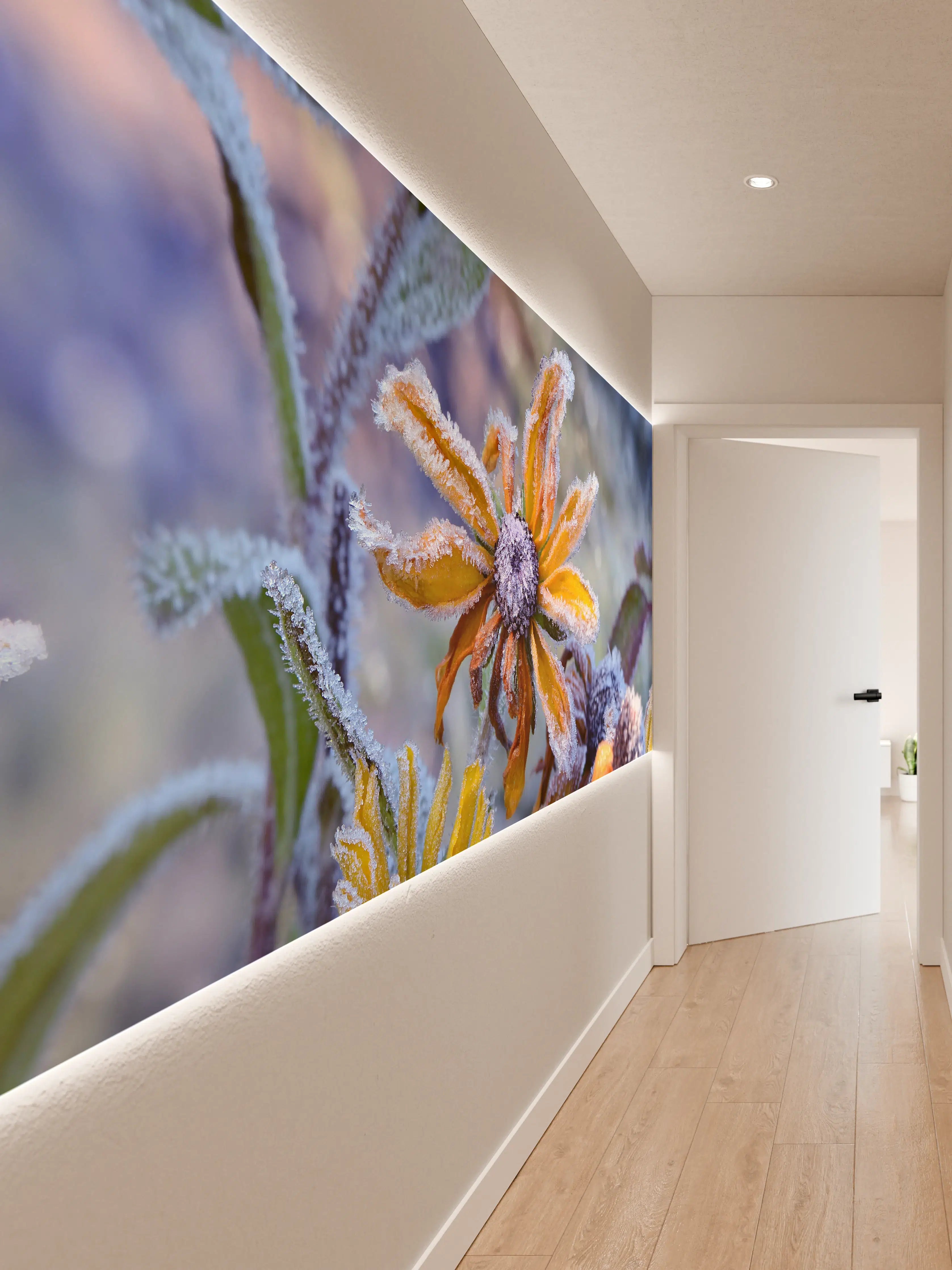 Wandverkleidung Flur - Frostige Blumen im Winter