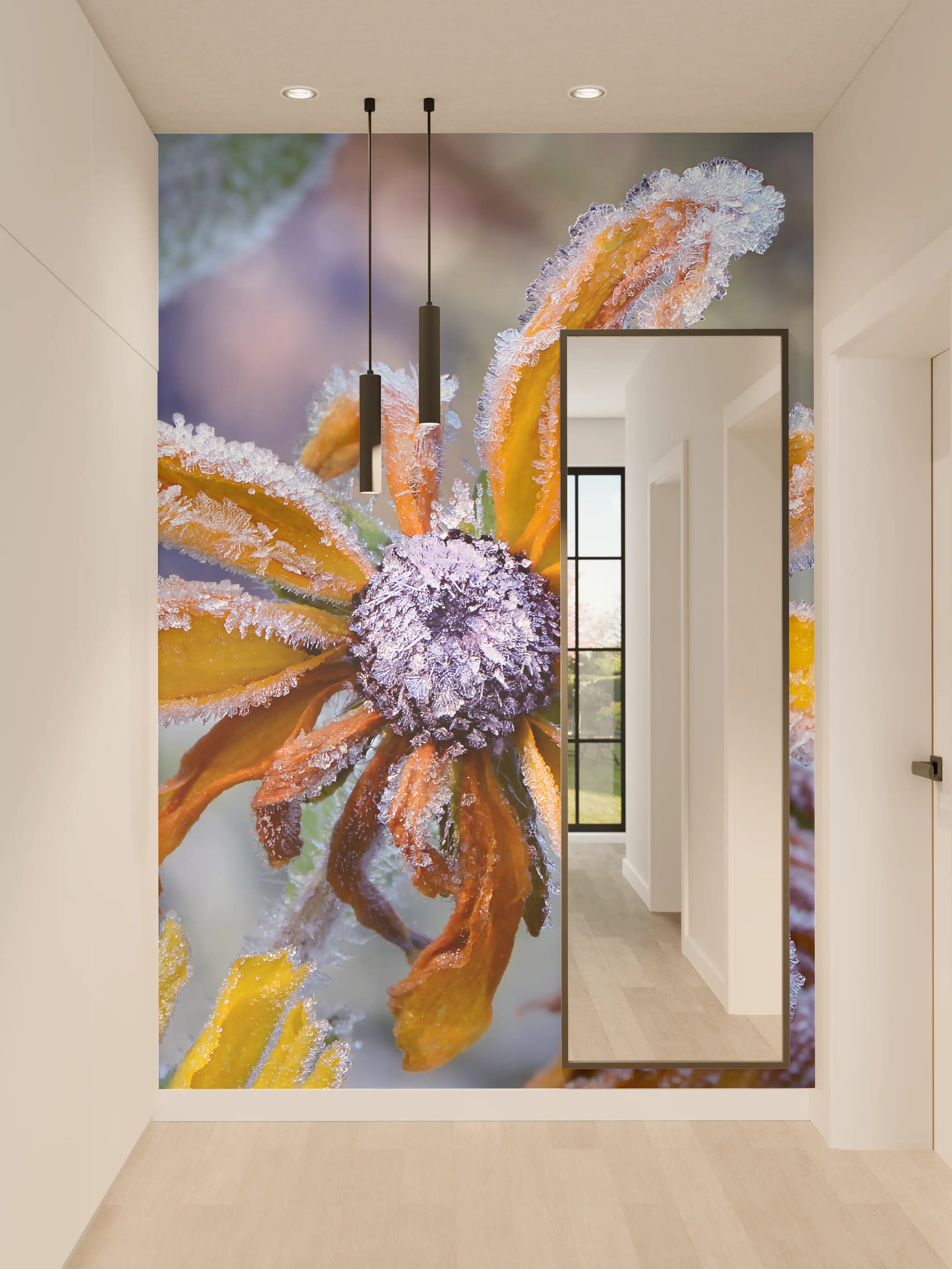 Wandverkleidung Flur - Frostige Blumen im Winter
