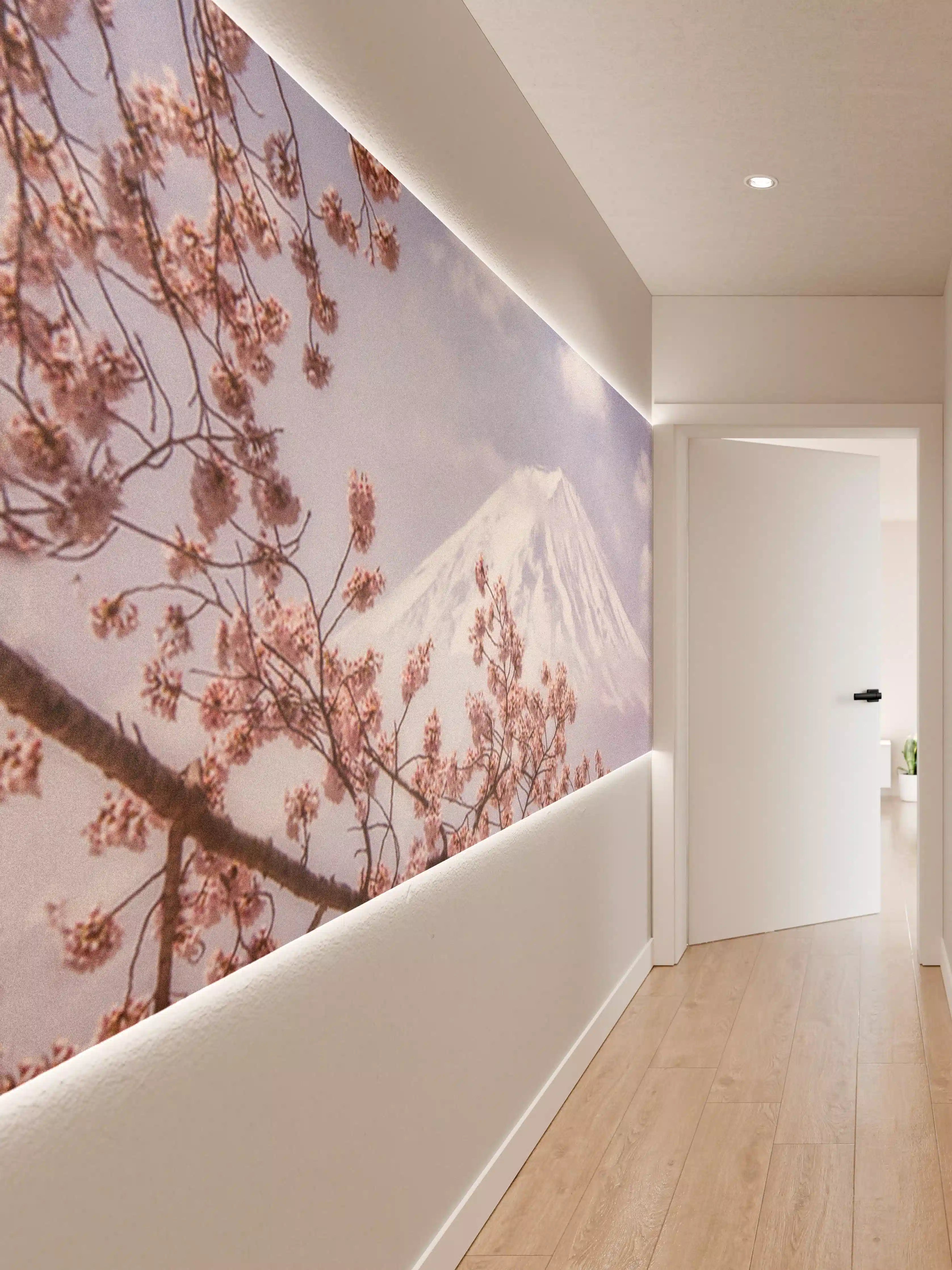 Wandverkleidung Flur - Frühling an Fuji: Kirschblüten vor Mount Fuji