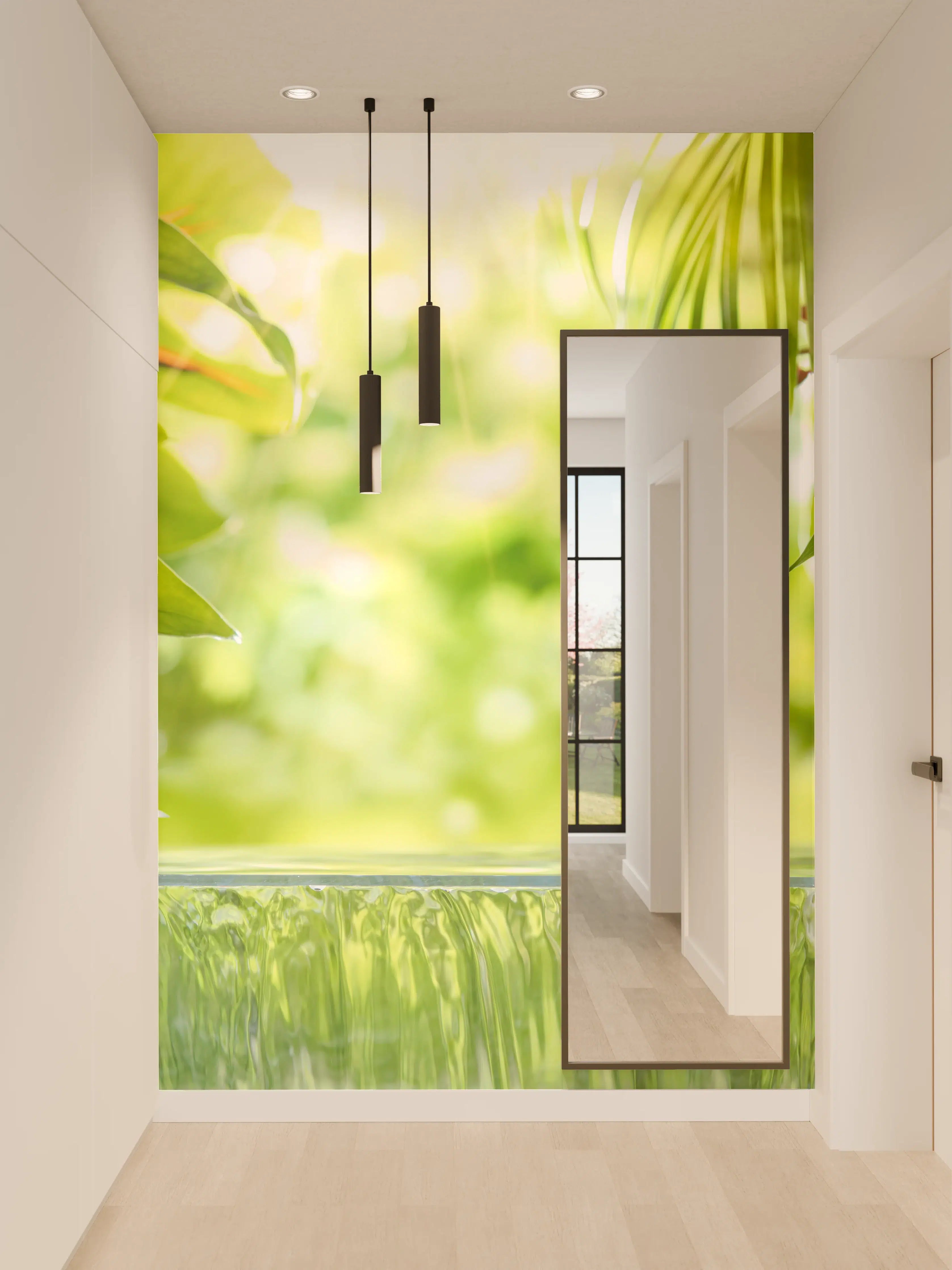 Wandverkleidung Flur - Frühling in der Natur – Grüne Blätter und bunte Blumen