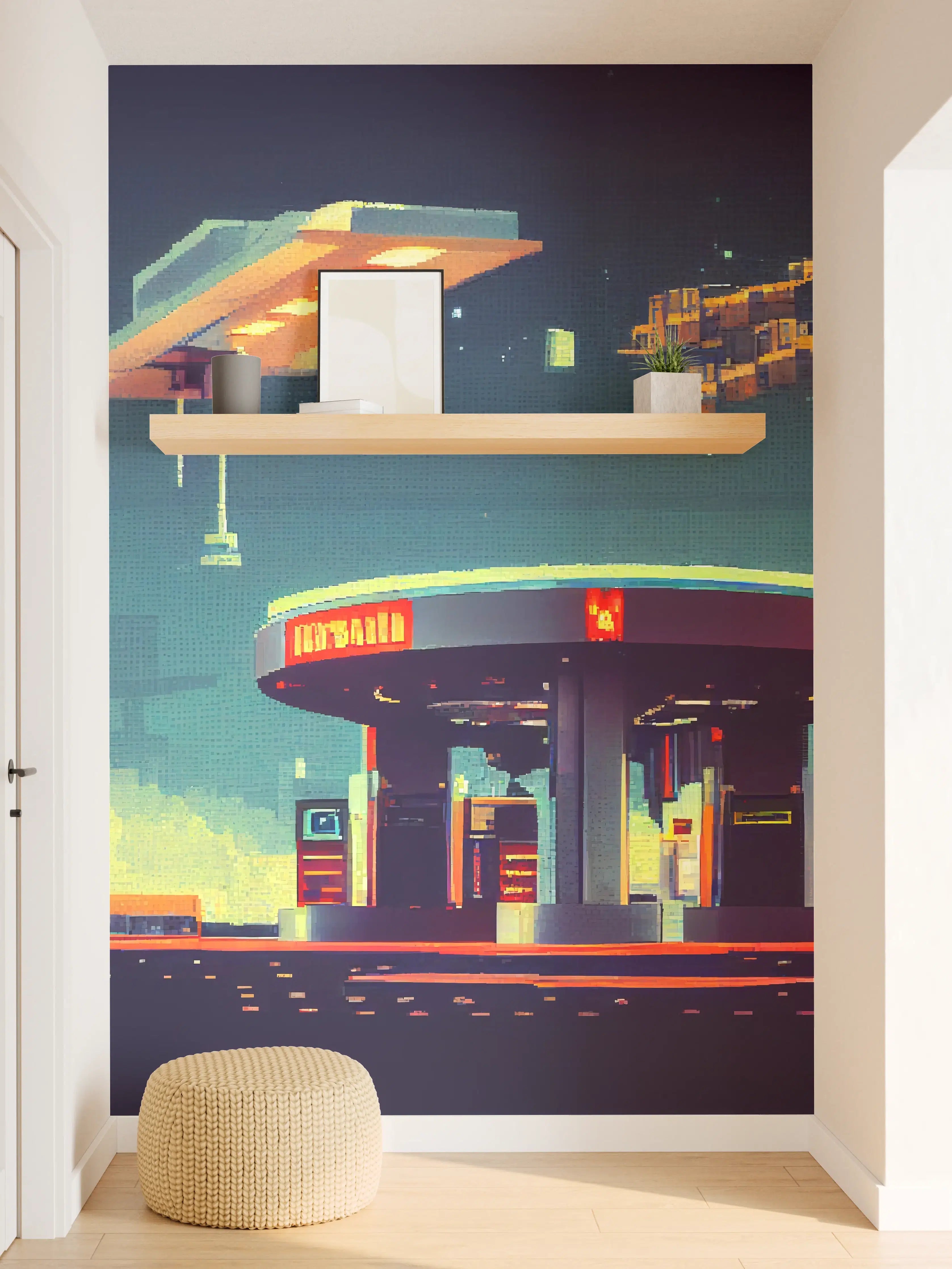 Wandverkleidung Flur - Futuristische Raumfahrt-Anlage bei Nacht