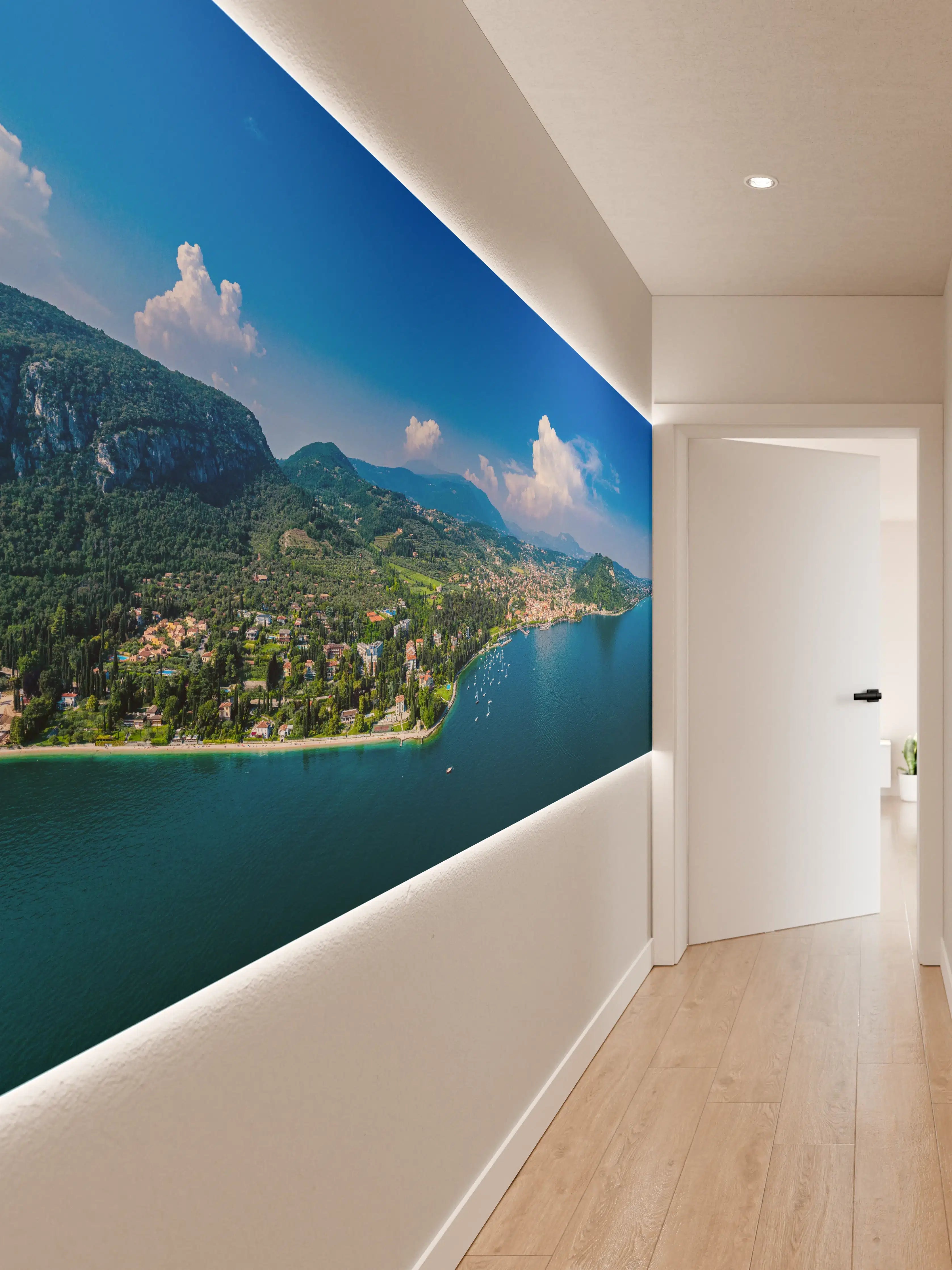Wandverkleidung Flur - Gardasee Panorama Blau-Grün