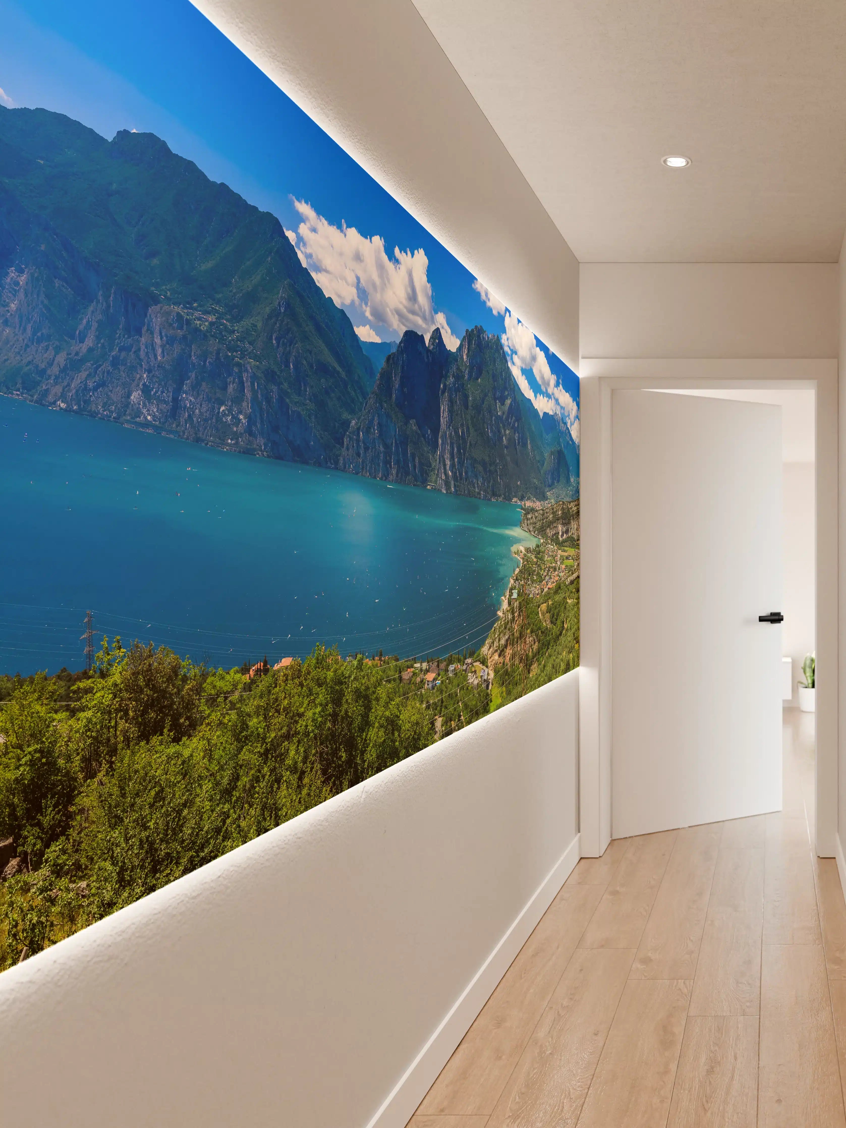 Wandverkleidung Flur - Gardasee Panorama in Blau und Grün
