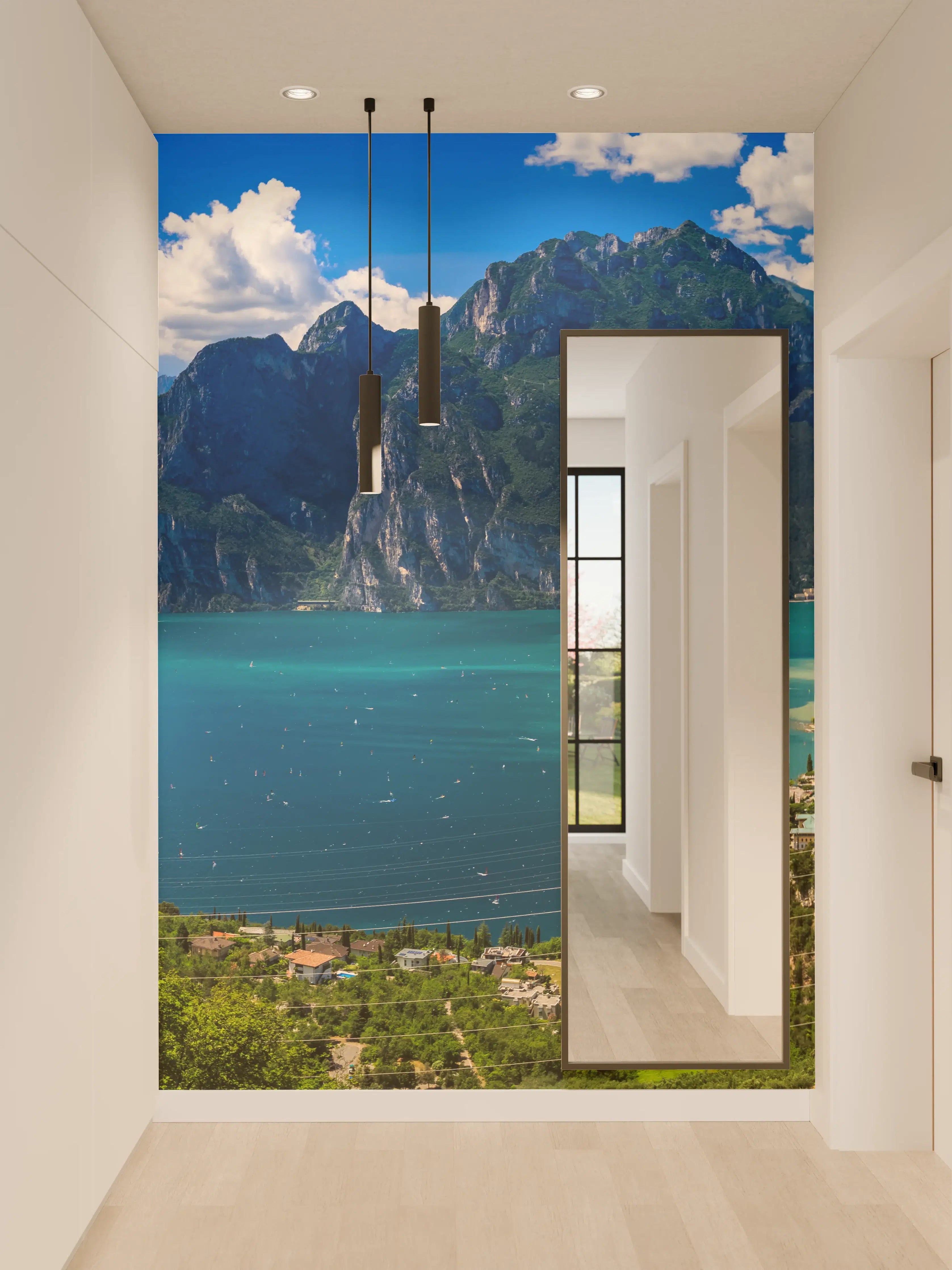 Wandverkleidung Flur - Gardasee Panorama in Blau und Grün